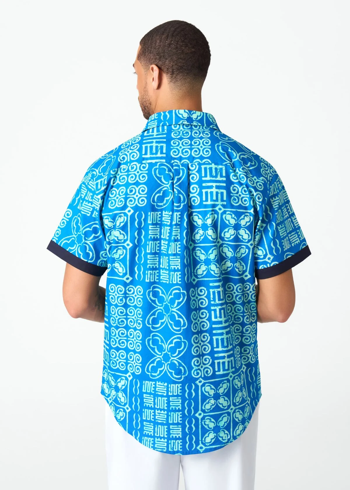 Deion Men's African Print Button-Up Shirt (Cool Blue Adire) - Image 5