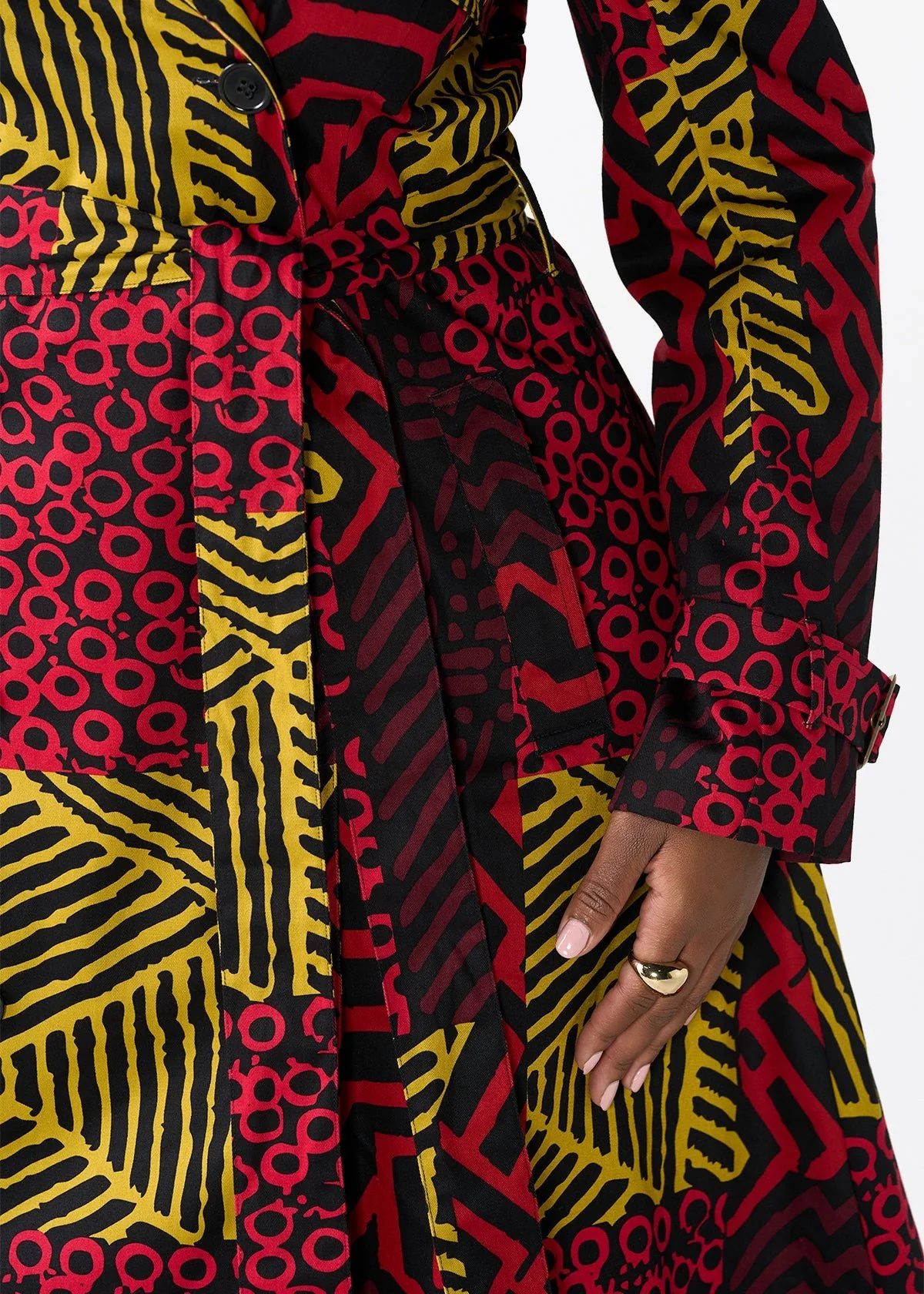 Ebony Women's African Print Utility Trench Coat (Black Cherry Multipattern) - Image 4