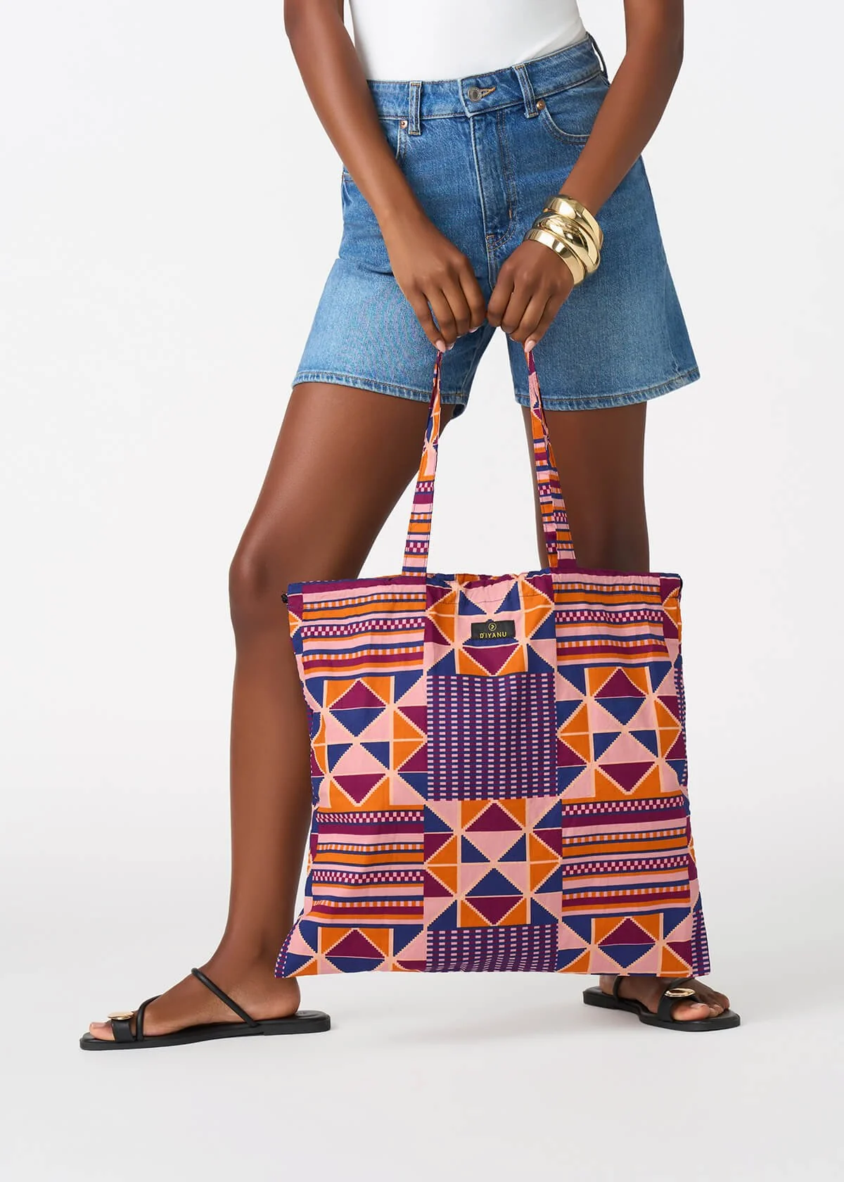 Ebuni Women's African Print Tote Bag (Orange Purple Kente) - Image 3