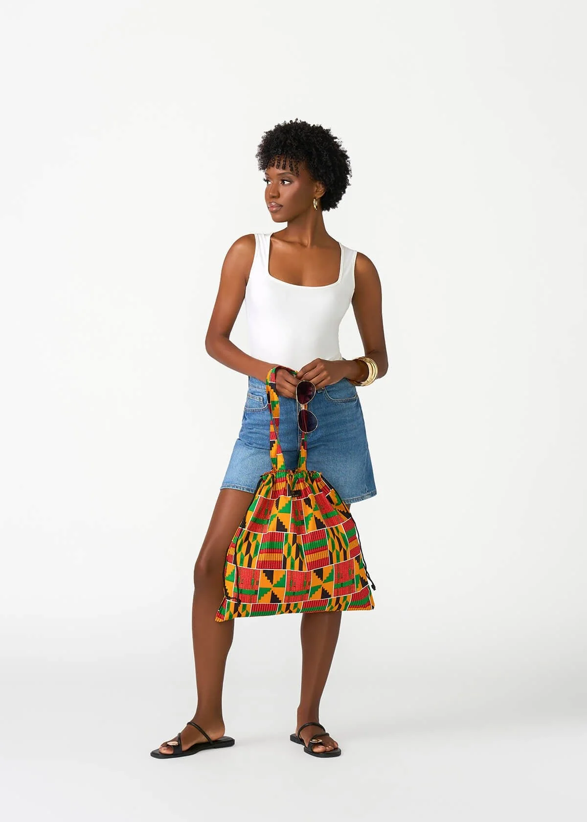 Ebuni Women's African Print Tote Bag (Red Green Yellow Kente) - Image 6