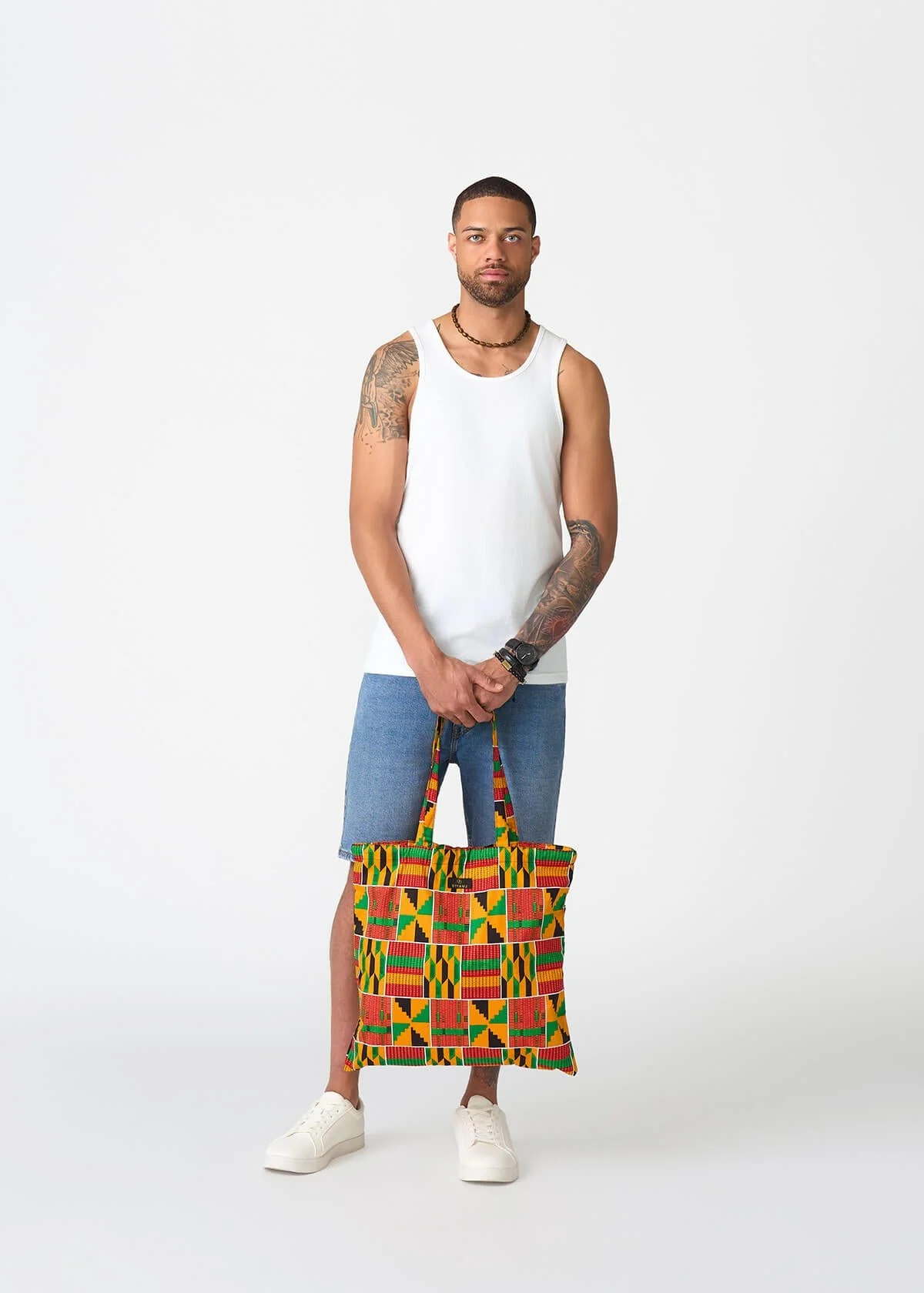 Ebuni Women's African Print Tote Bag (Red Green Yellow Kente) - Image 7