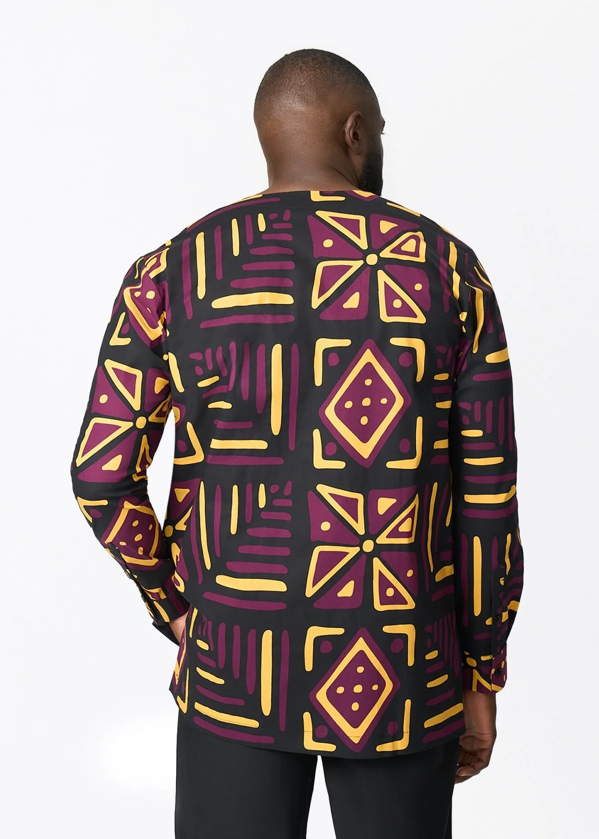 Ejiro Men's African Print Traditional Top (Plum Black Tribal) - Image 6