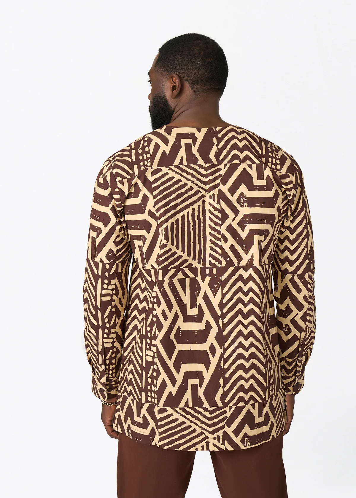 Ejiro Men's African Print Traditional Top (Chocolate Mousse Tribal) - Image 4