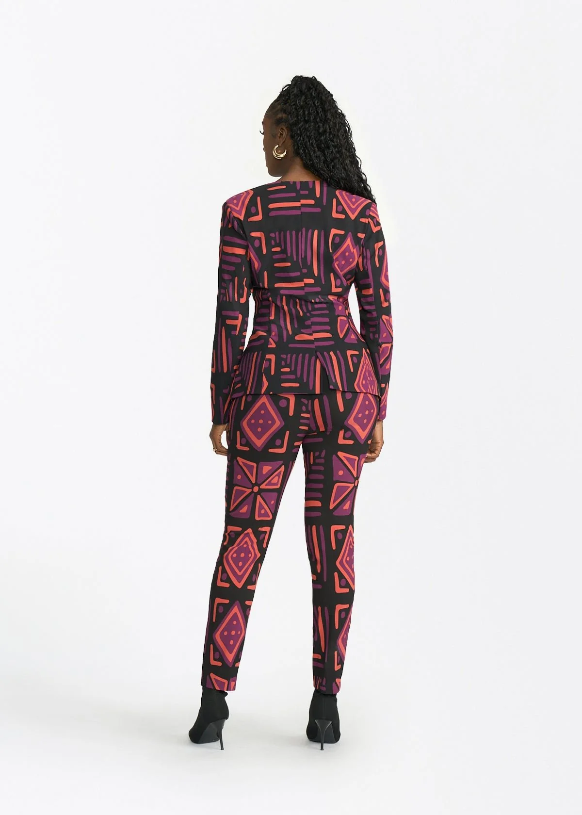 Fafa Womens African Print Stretch Blazer (Black Peach Tribal) - Image 4