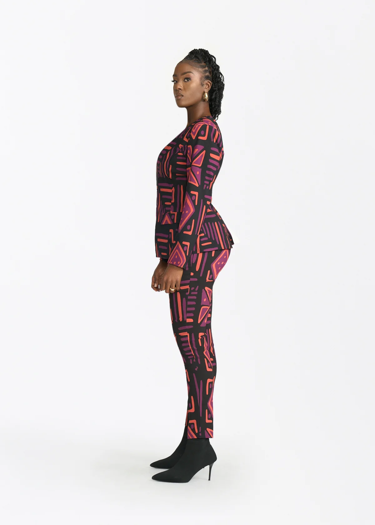 Fafa Womens African Print Stretch Blazer (Black Peach Tribal) - Image 5