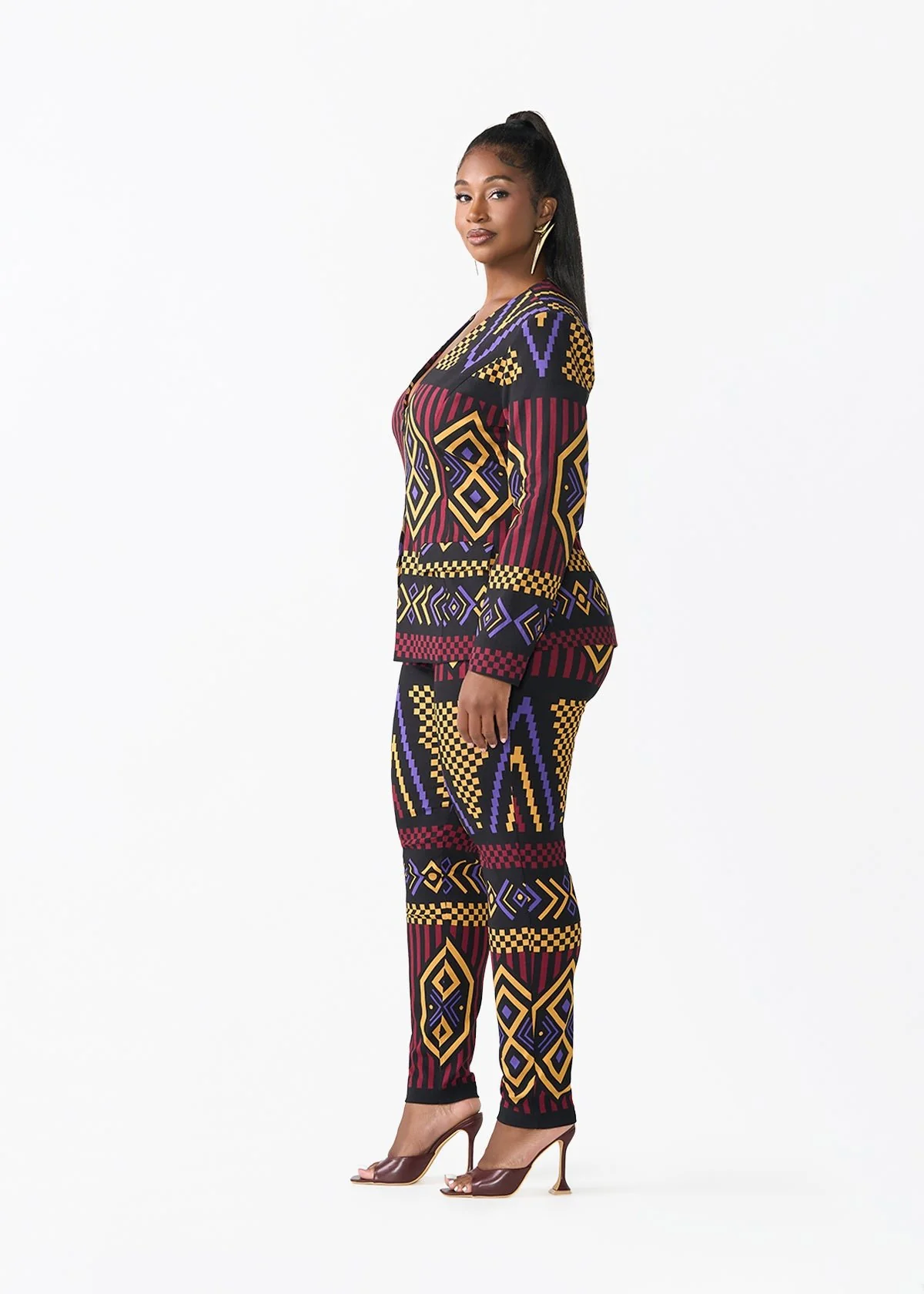 Fafa Women's African Print Stretch Zip-Up Blazer (Black Burgundy Tribal) - Clearance - Image 5