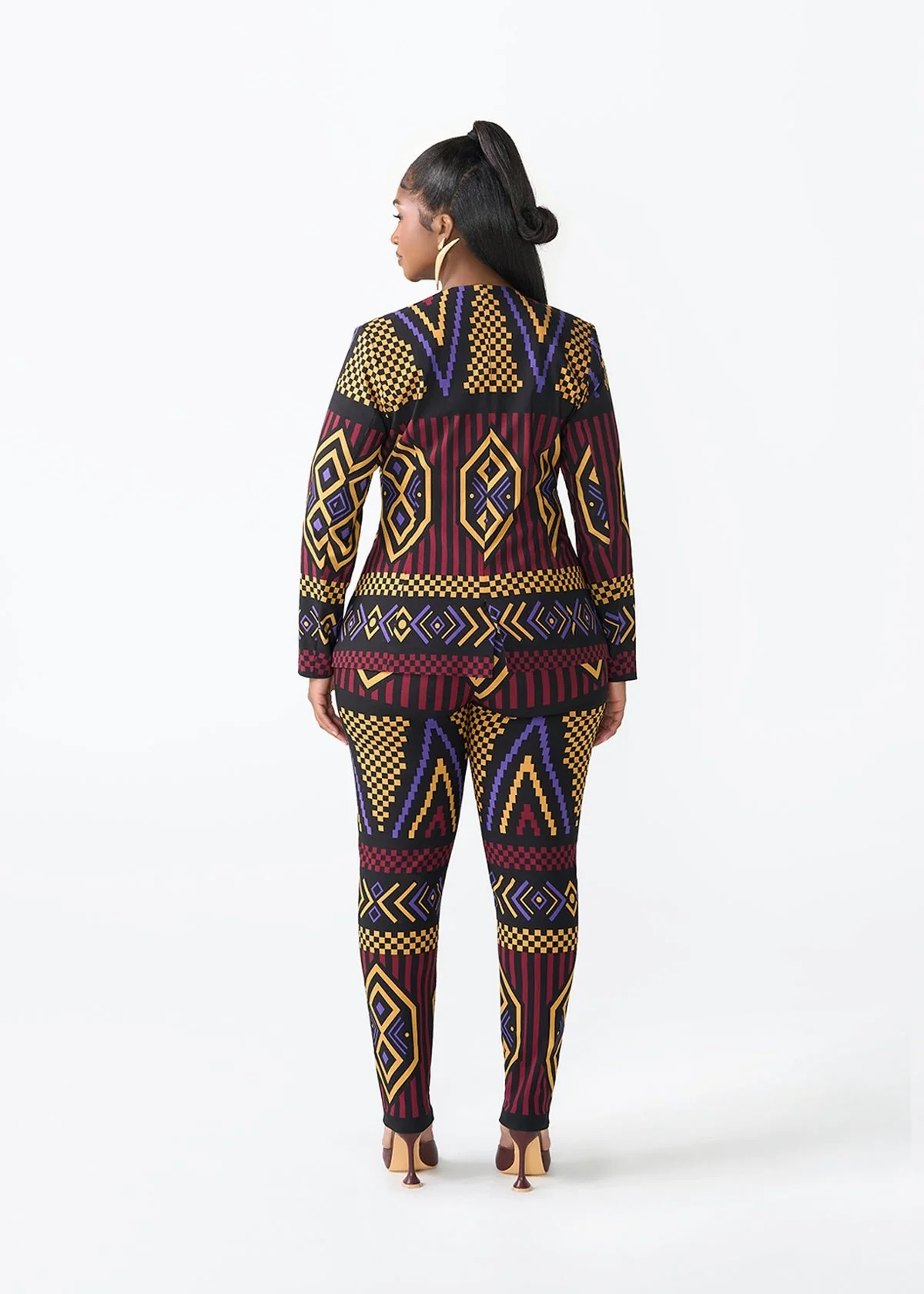 Fafa Women's African Print Stretch Zip-Up Blazer (Black Burgundy Tribal) - Clearance - Image 6