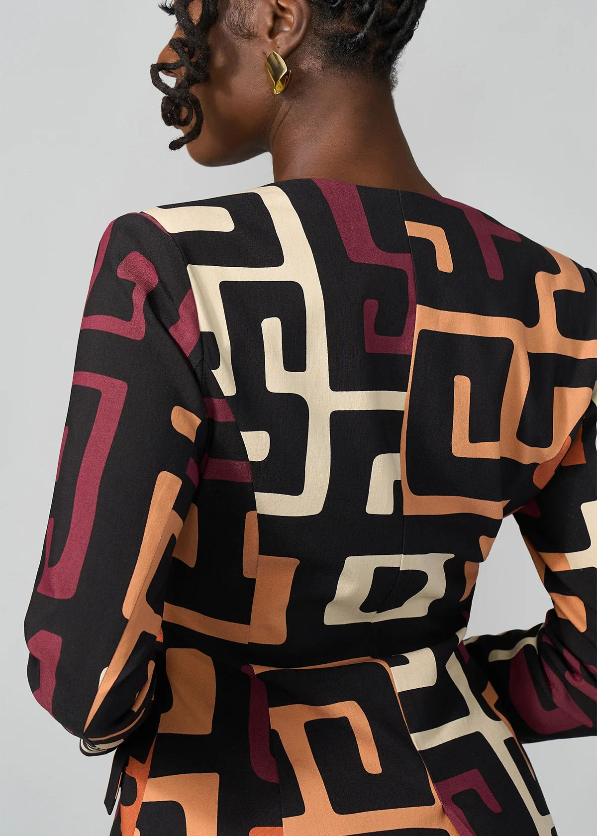 Fafa Women's African Print Stretch Zip-Up Blazer (Neutral Kuba Geometric) - Image 9