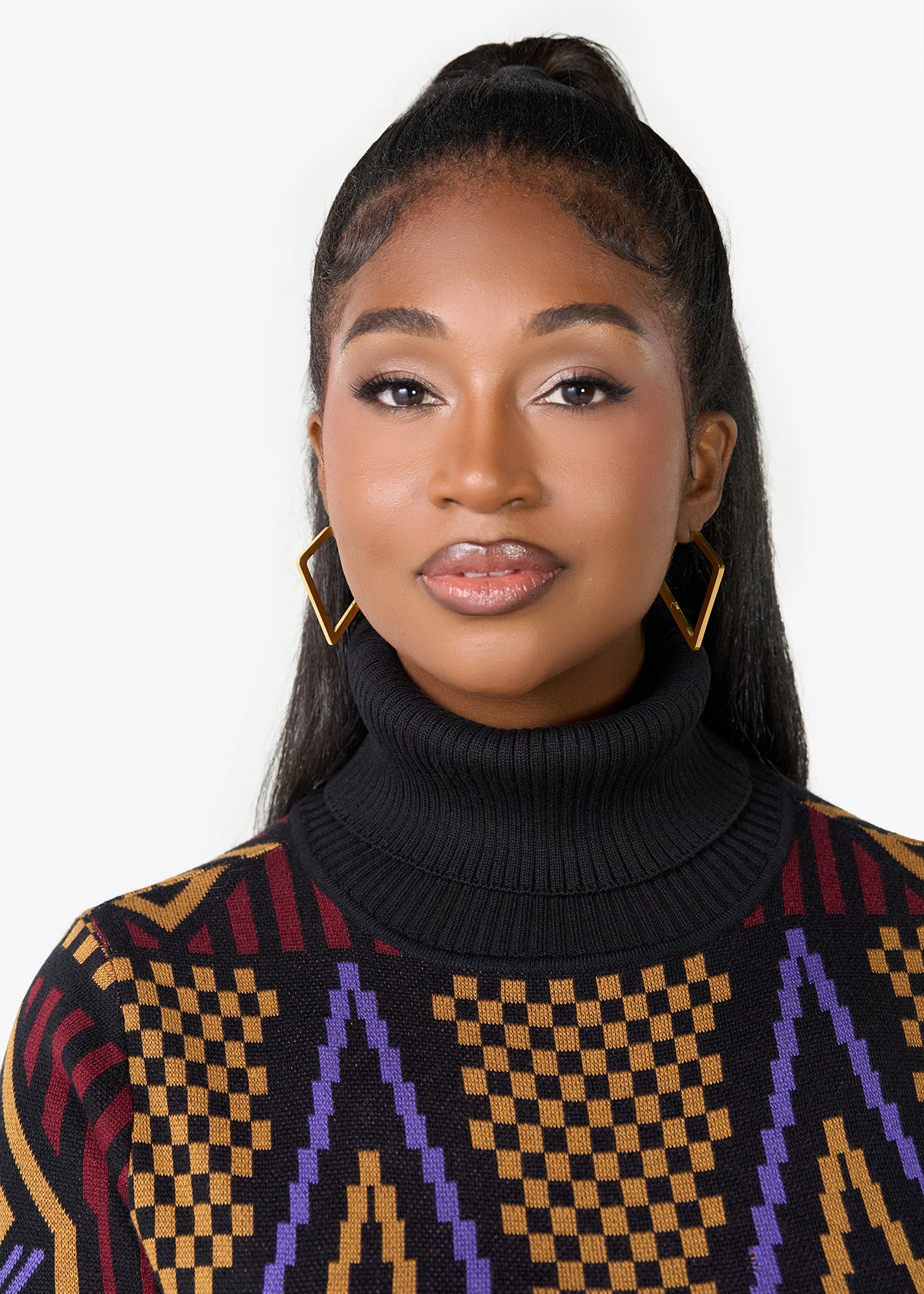 Faiza Womens Angled Earrings (GOLD) - Image 2