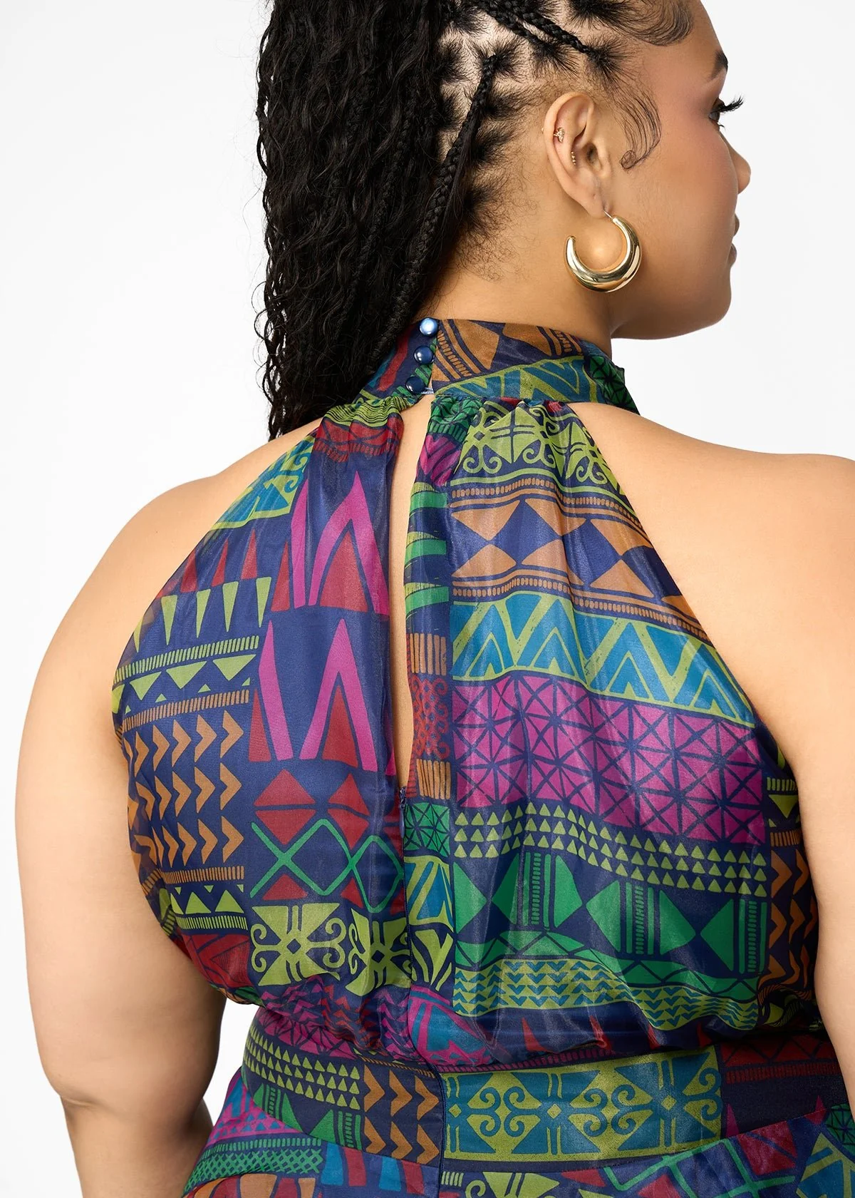 Fatimata Women's African Print Organza Maxi Dress (Navy Green Kente) - Image 5