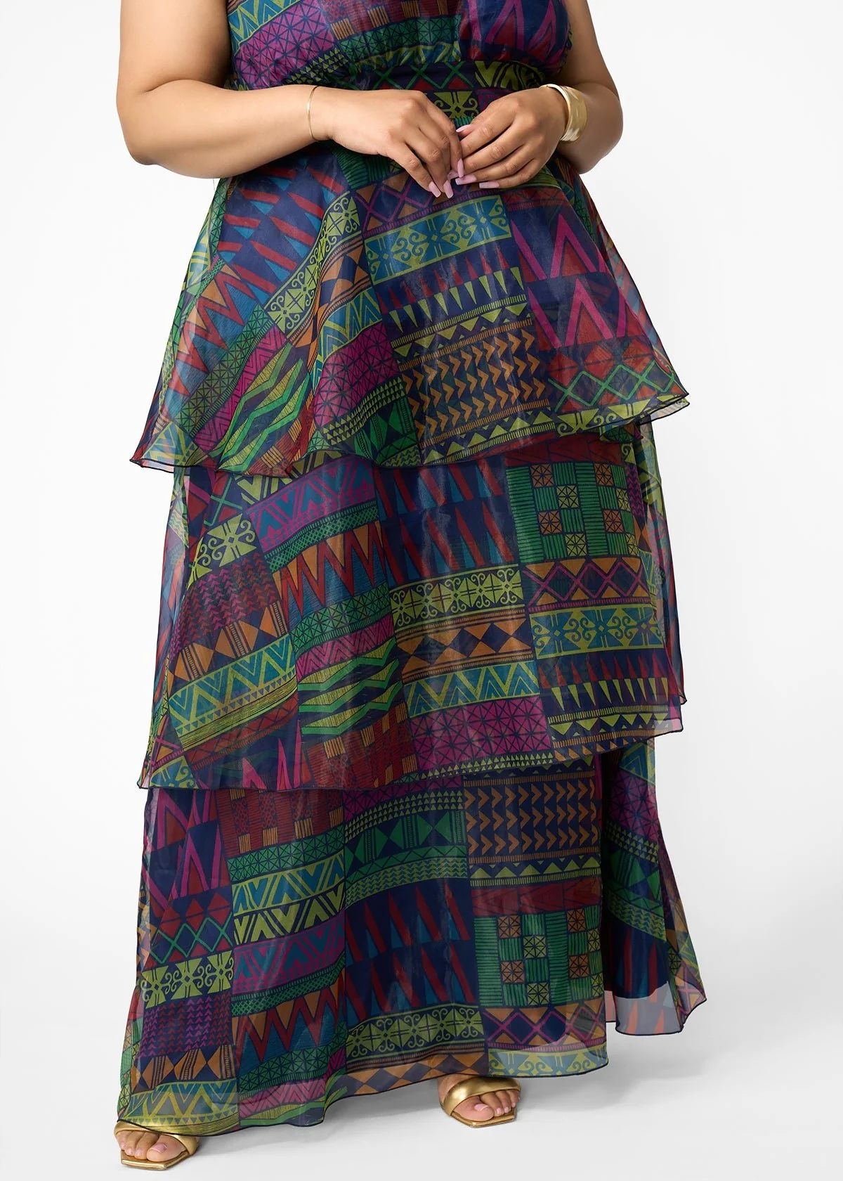 Fatimata Women's African Print Organza Maxi Dress (Navy Green Kente) - Image 6