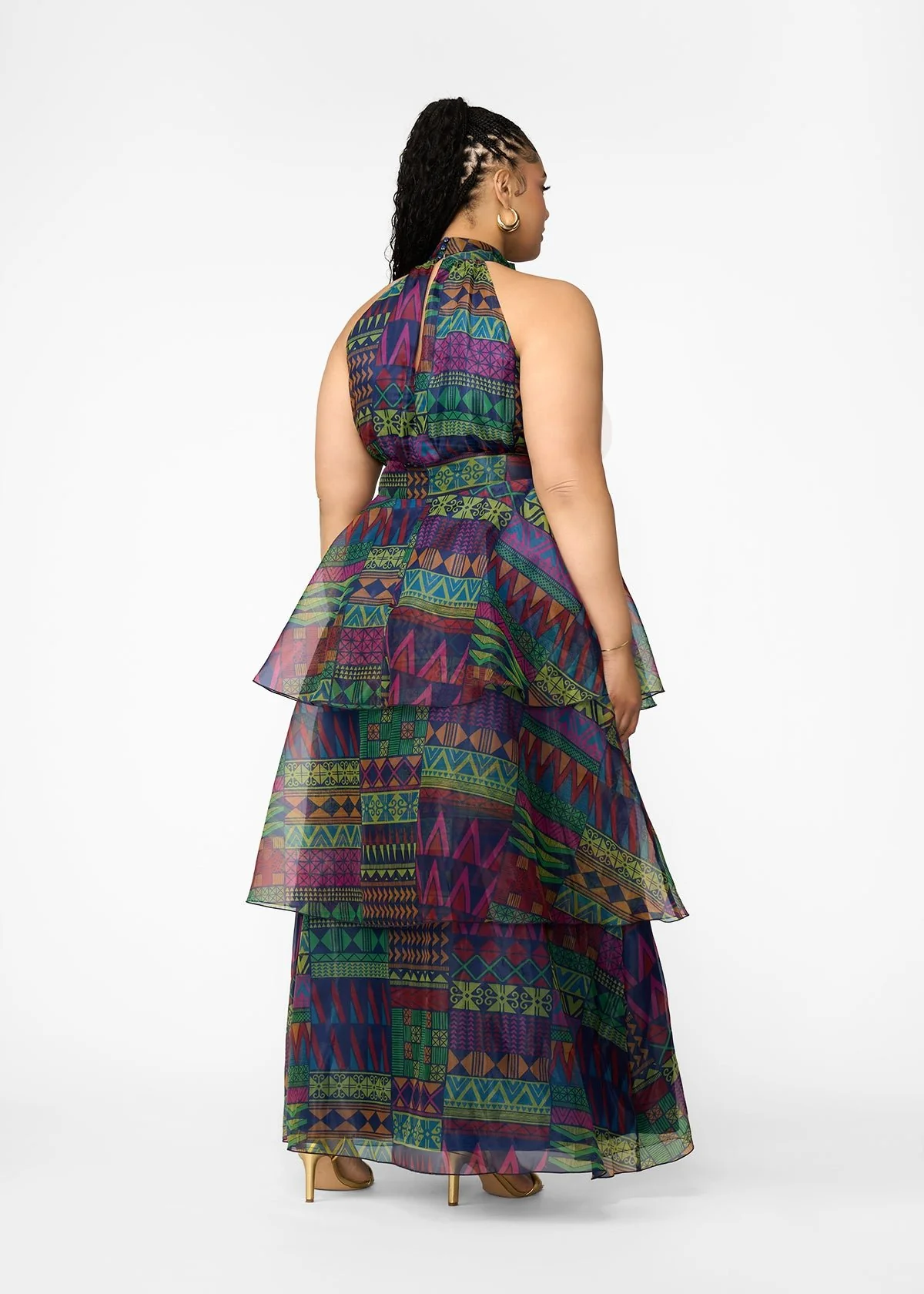 Fatimata Women's African Print Organza Maxi Dress (Navy Green Kente) - Image 7