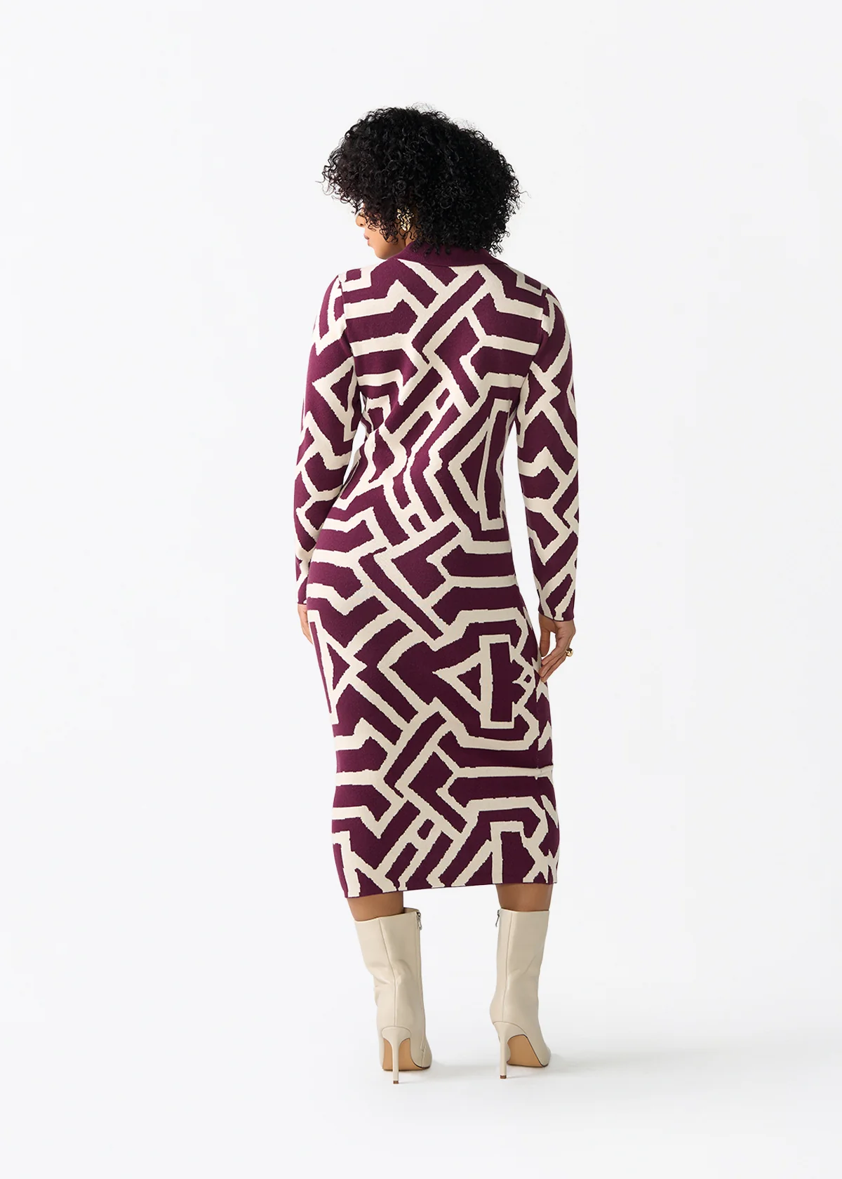 Fawzia Women's African Print Button-Up Sweater Dress (Cream Berry Tribal) - Image 4