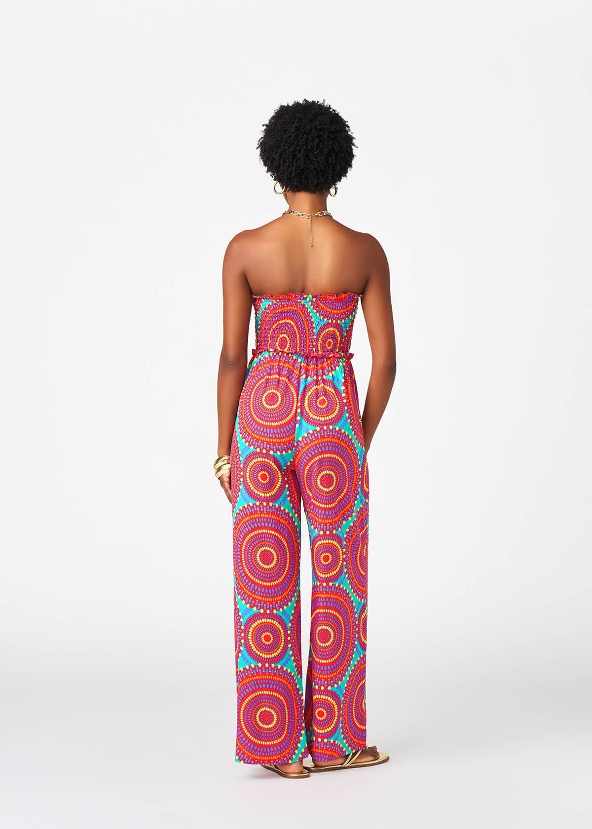 Hadija Women's African Print Jumpsuit (Turquoise Red Circles) - Image 4