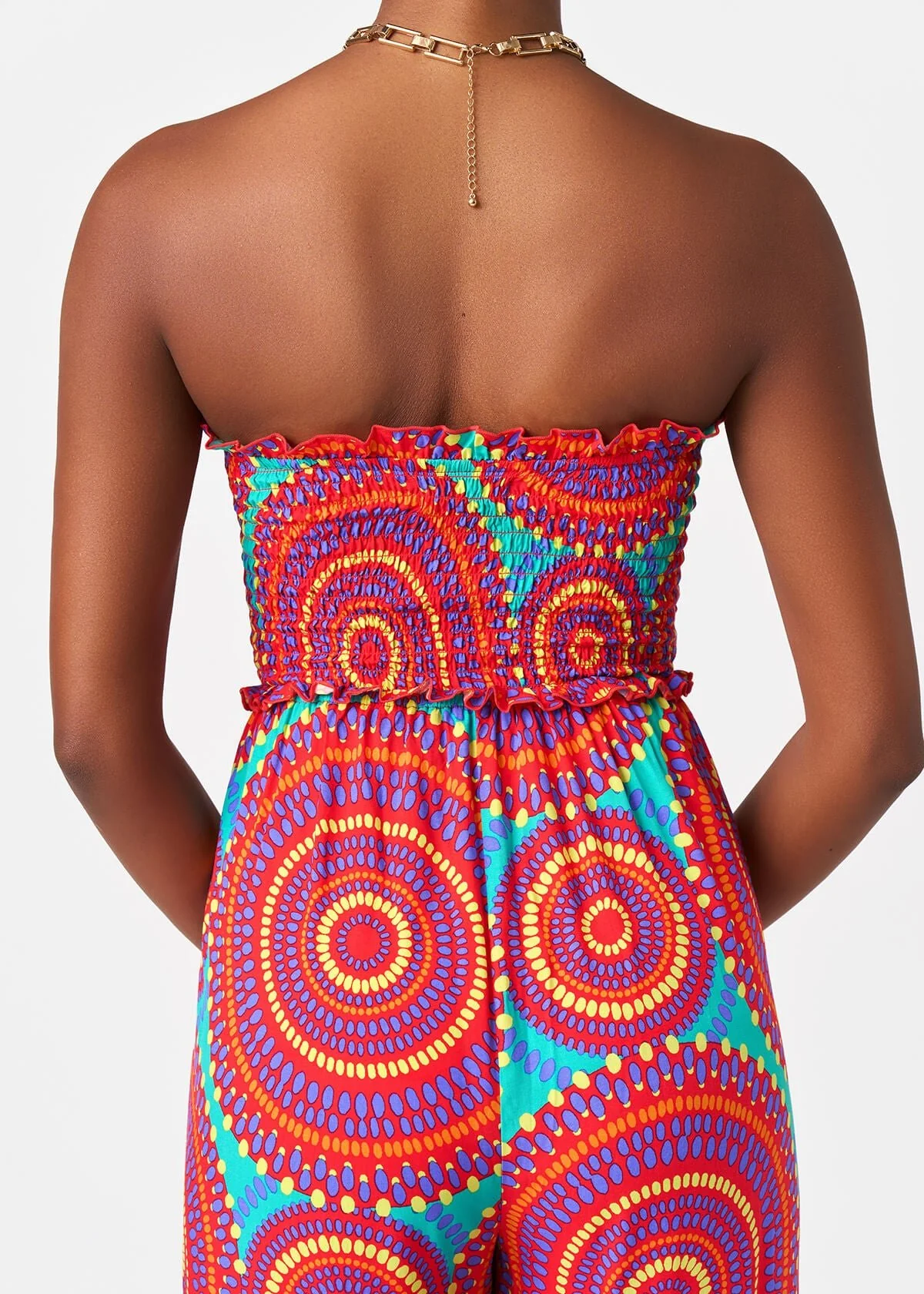 Hadija Women's African Print Jumpsuit (Turquoise Red Circles) - Image 6
