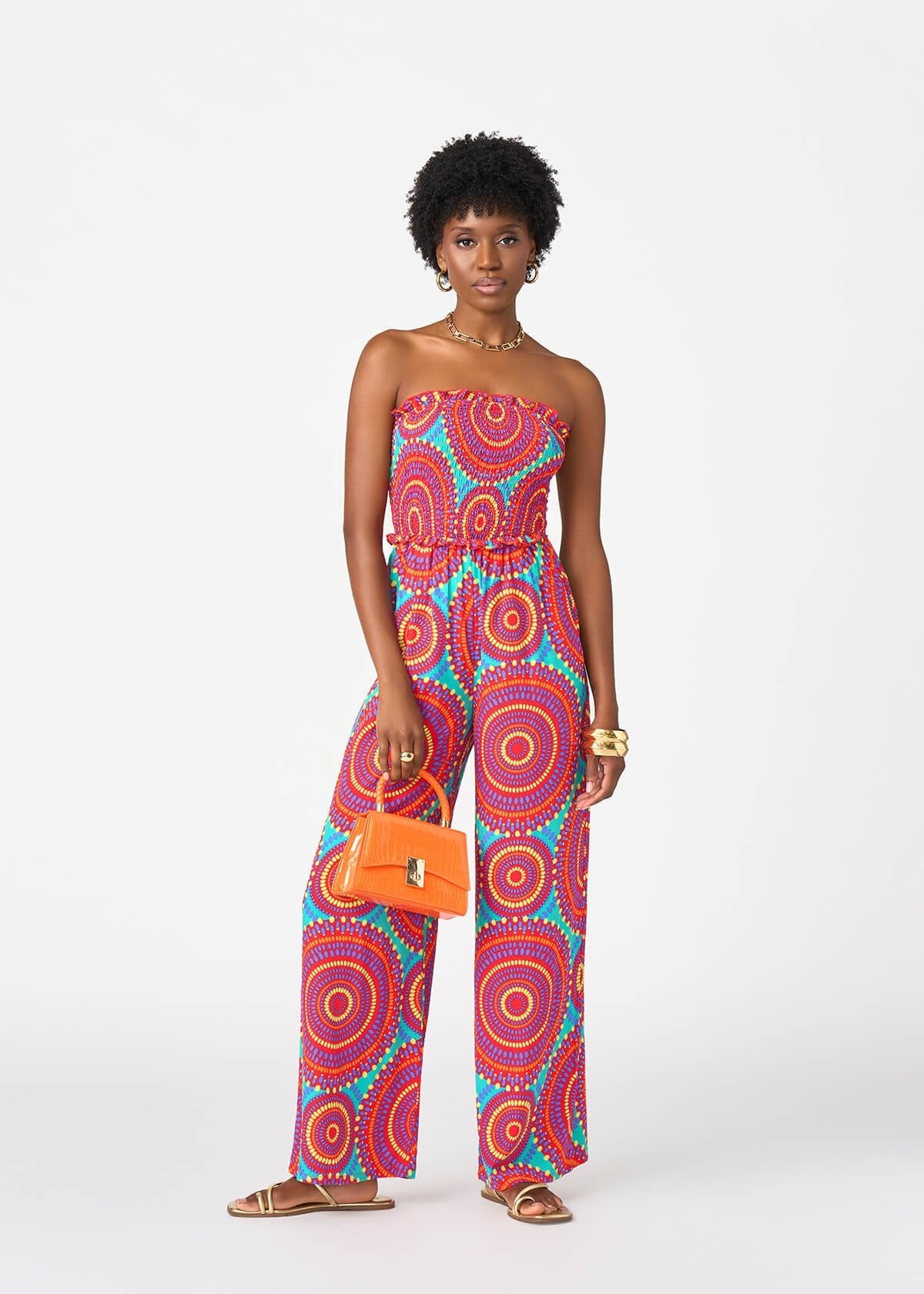 Hadija Women's African Print Jumpsuit (Turquoise Red Circles) - Image 7