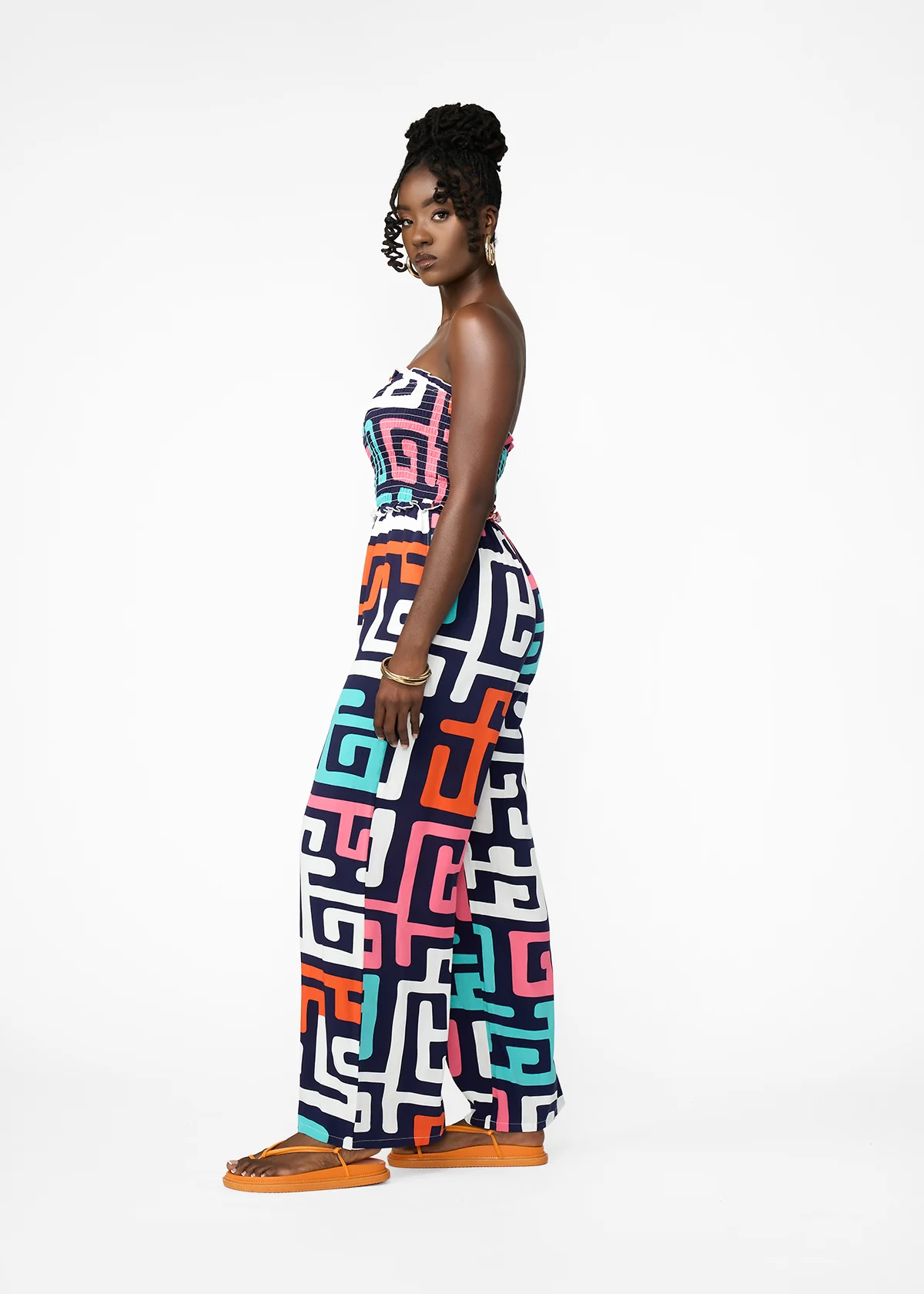 Hadija Women's African Print Smocked Jumpsuit (Confetti Kuba) - Image 4