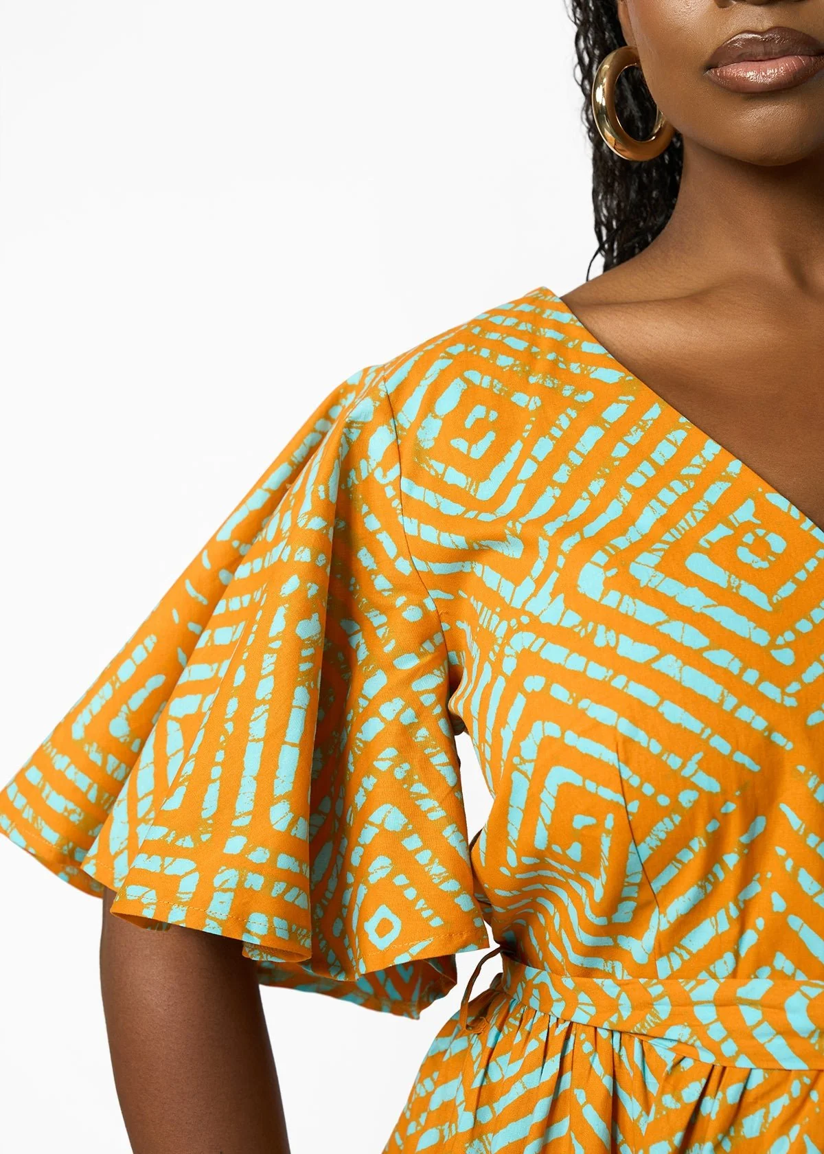 Hamama Women's African Print Peplum Blouse (Orange Blue Adire) - Image 3