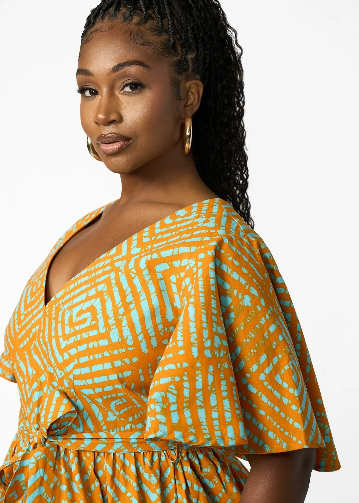 Hamama Women's African Print Peplum Blouse (Orange Blue Adire) - Image 4