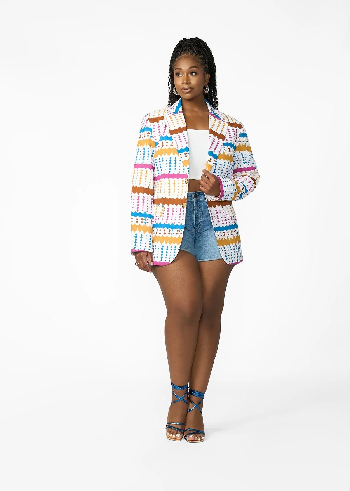 Hami Men's African Print Blazer (White Nautical Adire)- Clearance - Image 7