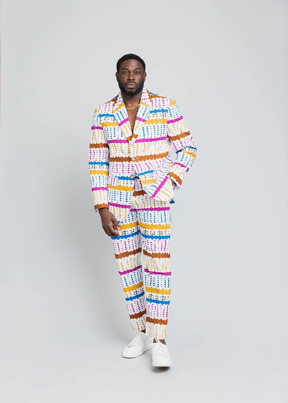 Hami Men's African Print Blazer (White Nautical Adire)- Clearance - Image 9