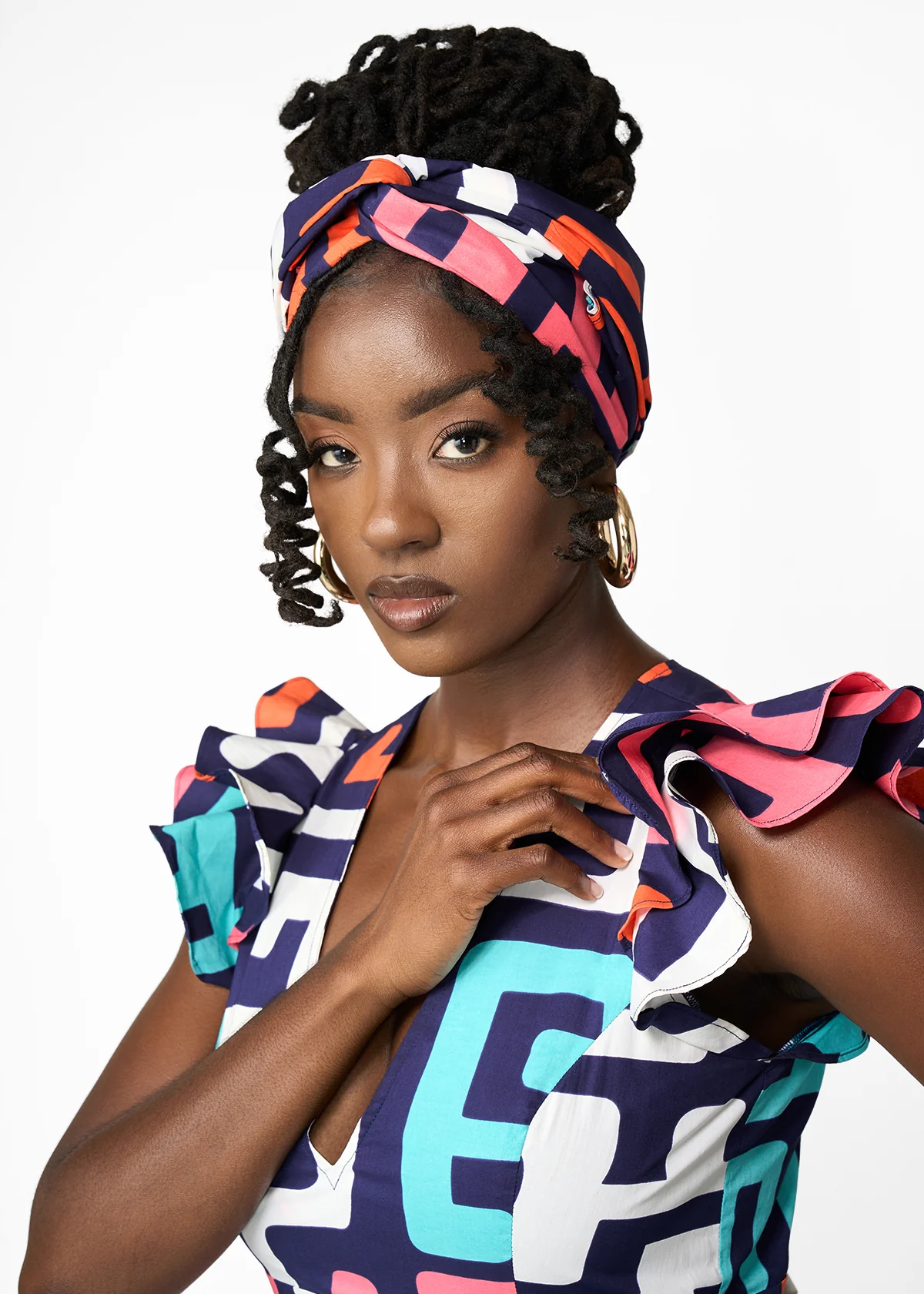 Women's African Print Head Wrap/Scarf (Confetti Kuba)