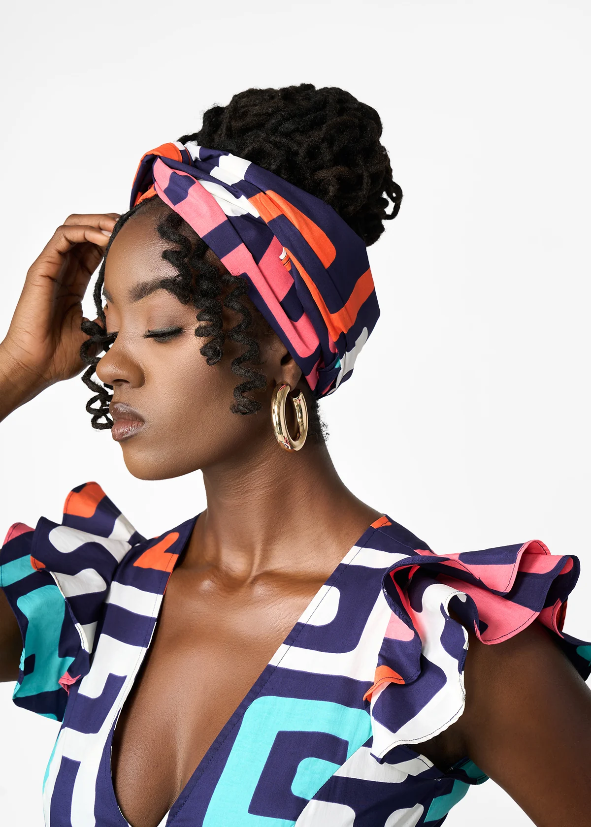 Women's African Print Head Wrap/Scarf (Confetti Kuba) - Image 2