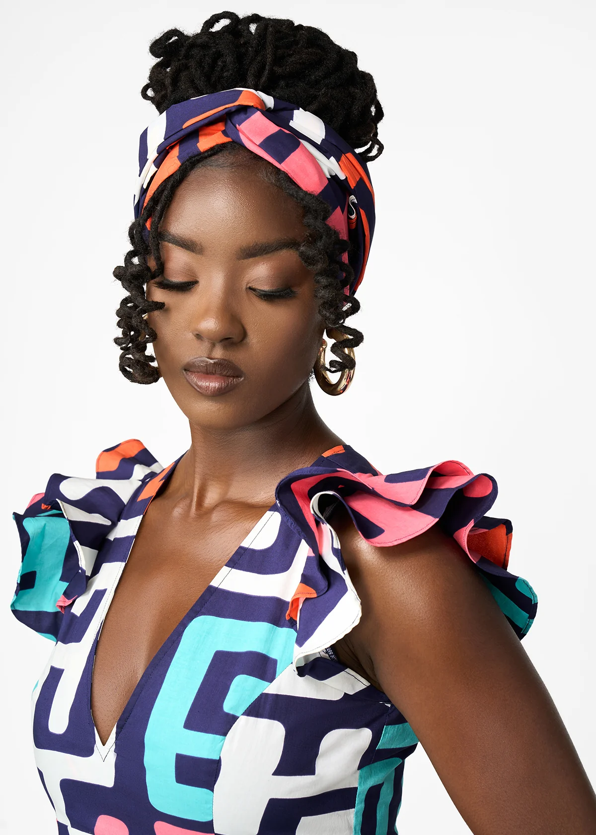 Women's African Print Head Wrap/Scarf (Confetti Kuba) - Image 3