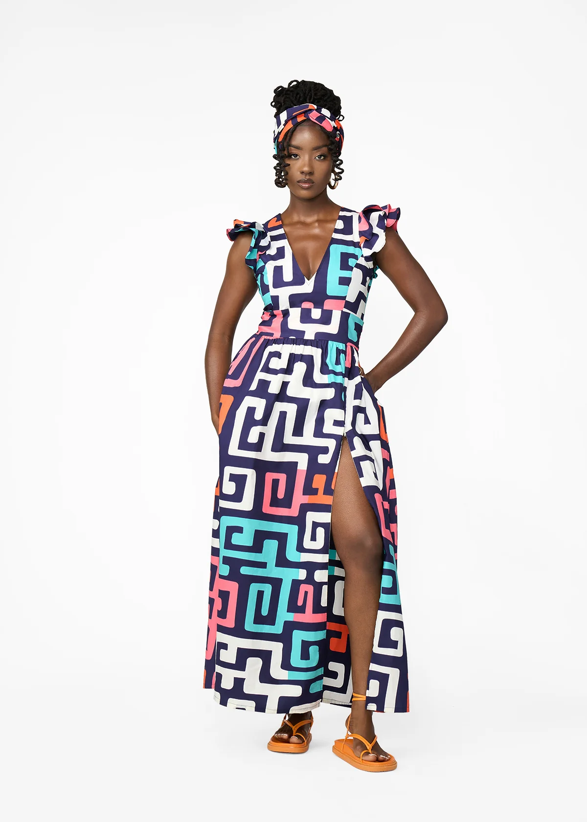 Women's African Print Head Wrap/Scarf (Confetti Kuba) - Image 4