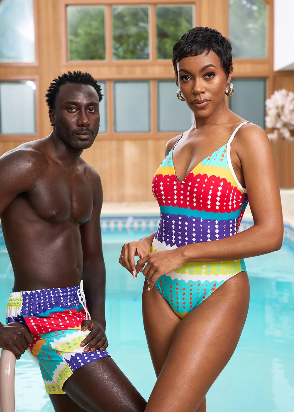 Hila Women's African Print Swimsuit (Rainbow Punch Adire) - Image 8
