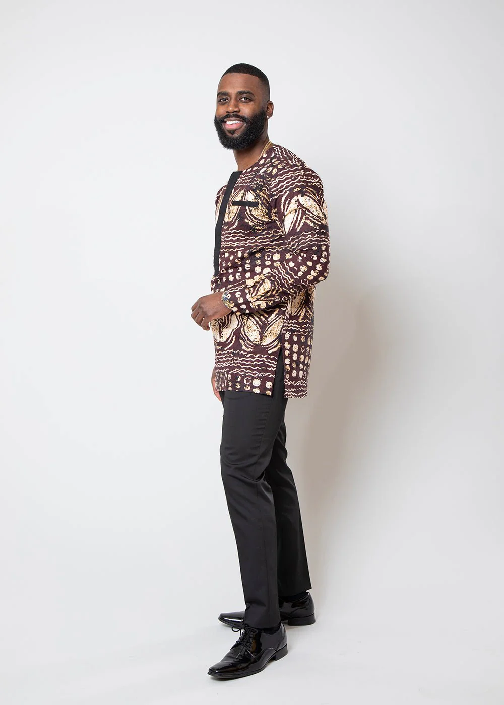 Ibrahim Men's African Print Traditional Shirt (Brown Black Adire) - Clearance - Image 3
