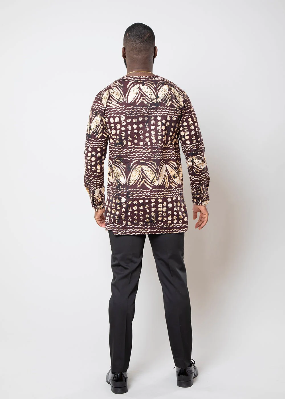 Ibrahim Men's African Print Traditional Shirt (Brown Black Adire) - Clearance - Image 4