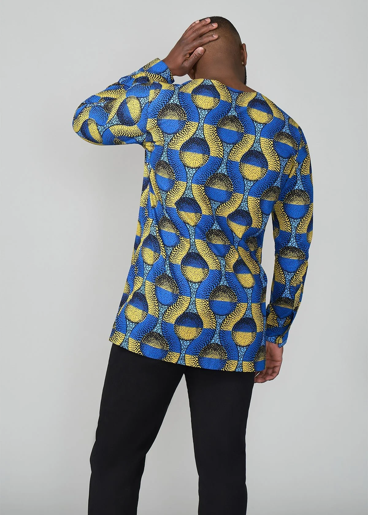 Ibrahim African Print Traditional Top (Blue Gold Circles) - Image 7