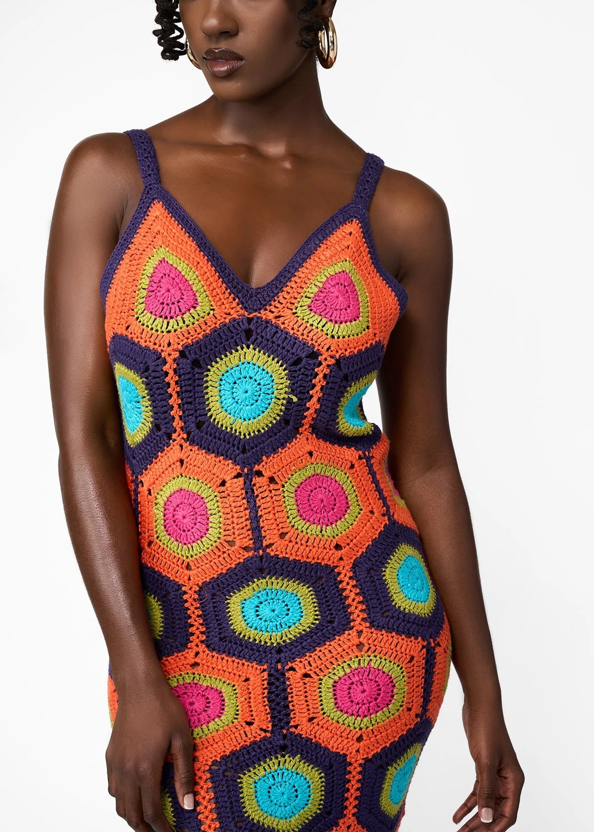 Ifa Women's Crochet Dress (Orange Navy Mod)