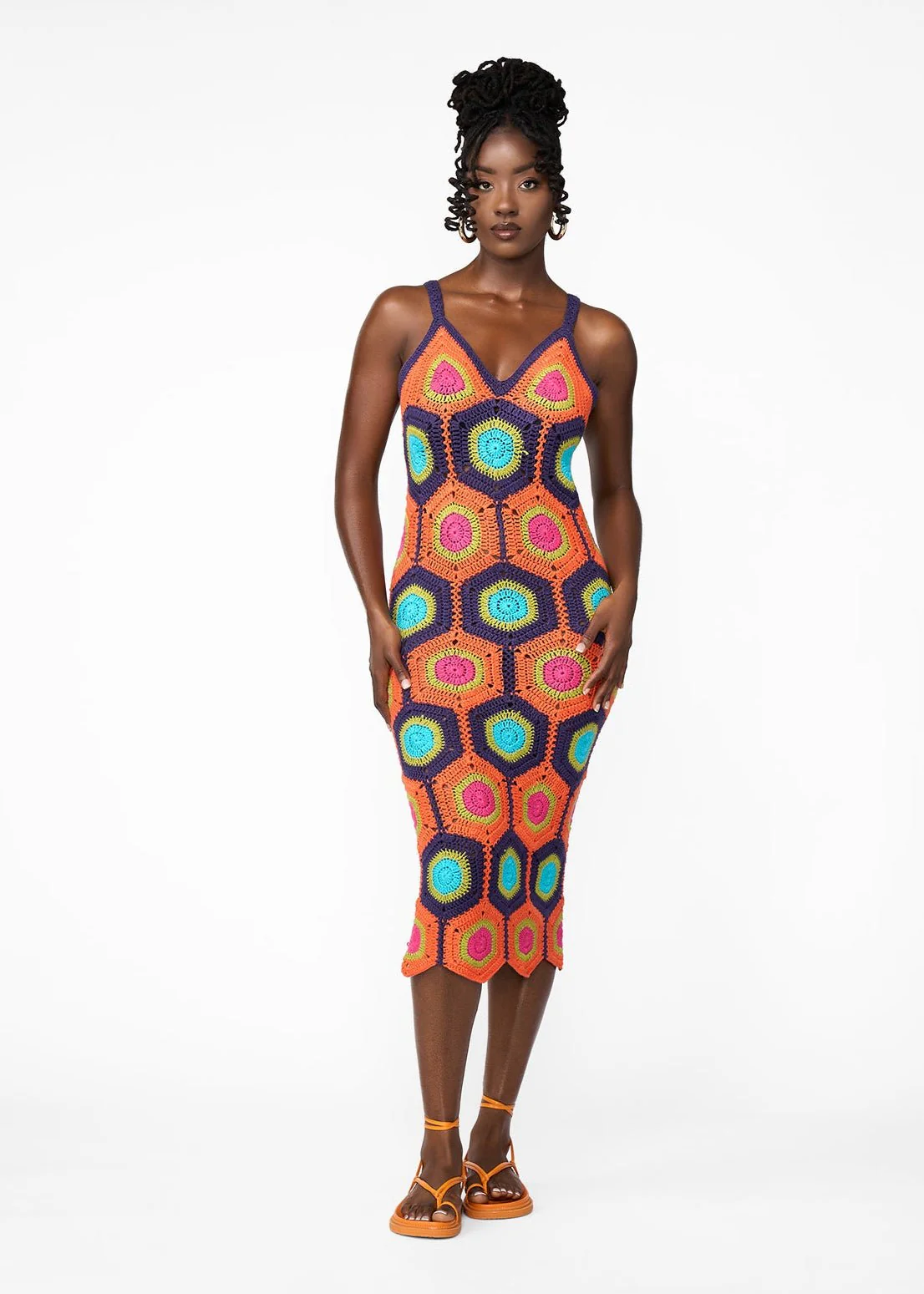 Ifa Women's Crochet Dress (Orange Navy Mod) - Image 2