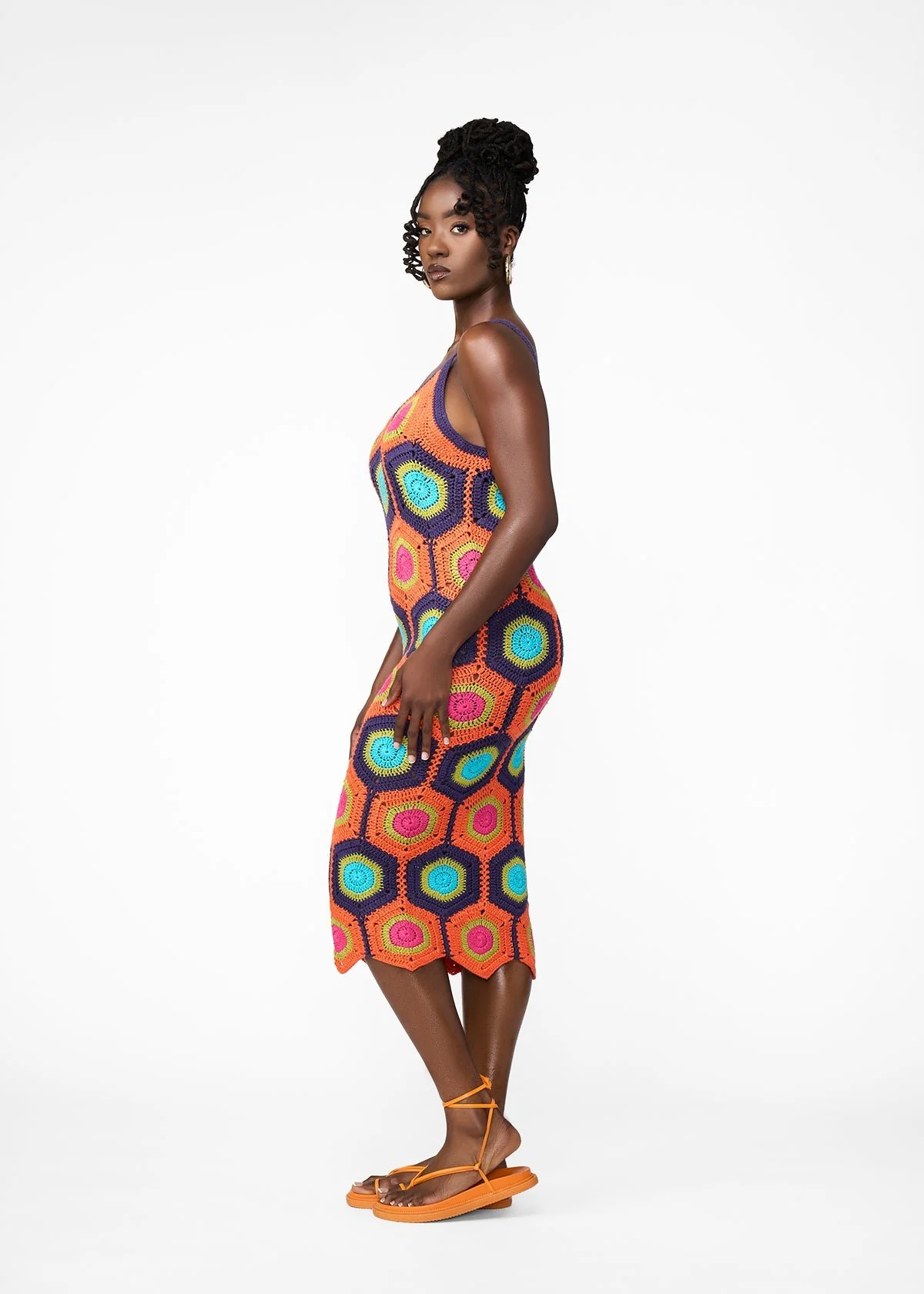 Ifa Women's Crochet Dress (Orange Navy Mod) - Image 3