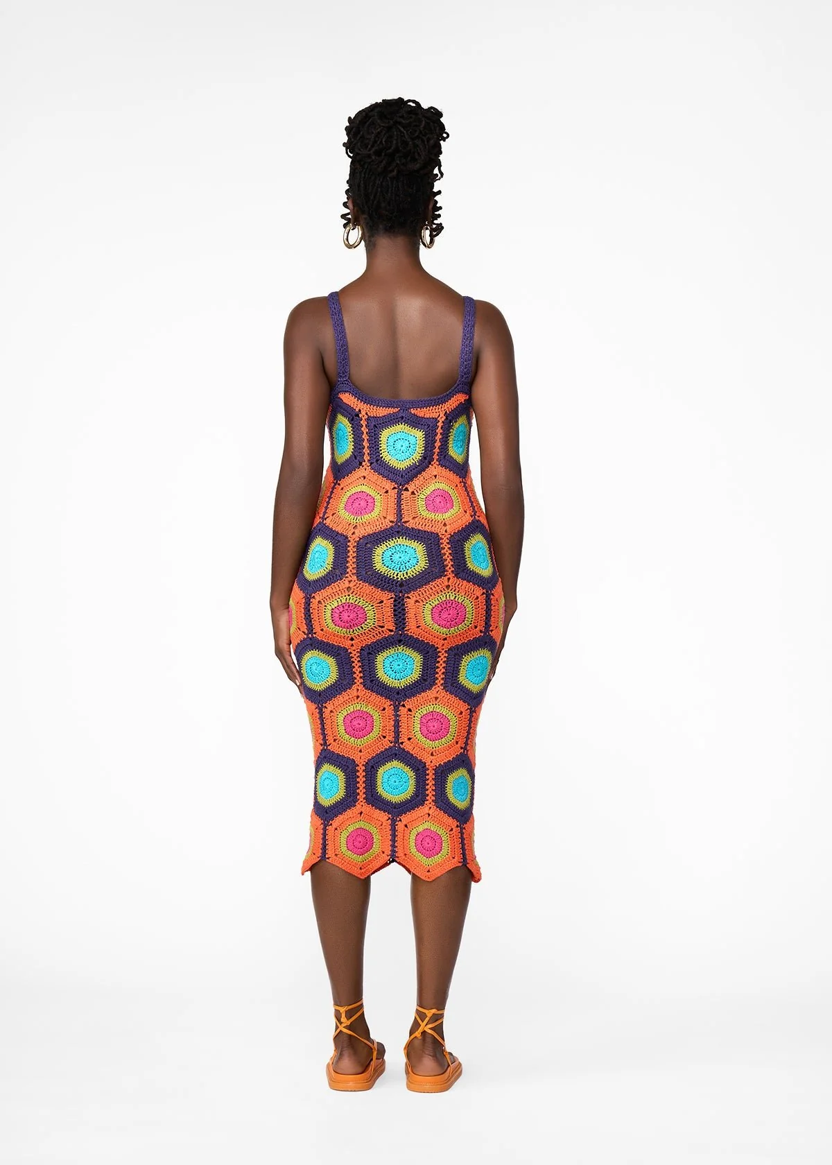 Ifa Women's Crochet Dress (Orange Navy Mod) - Image 5