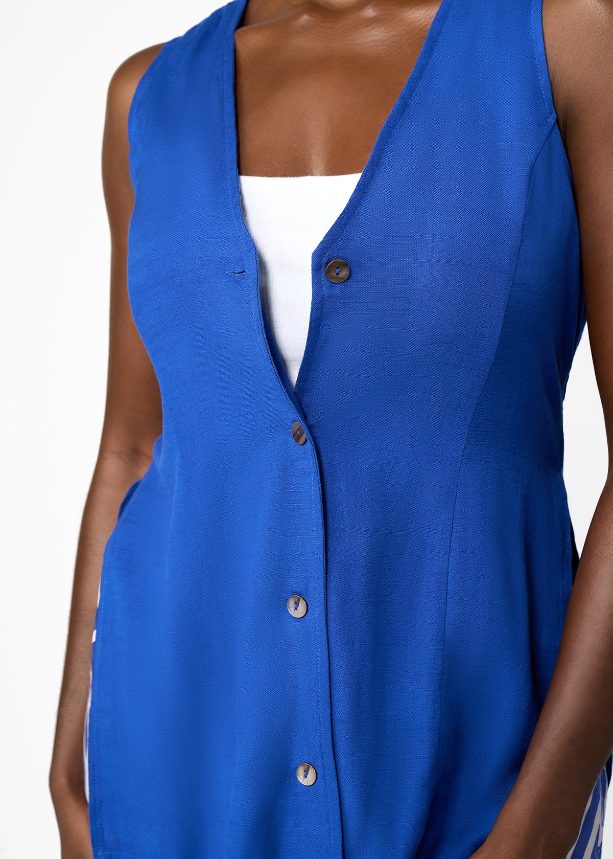 Ifeoma Women's Linen Blend Button-Up Vest (Cobalt) - Clearance - Image 3
