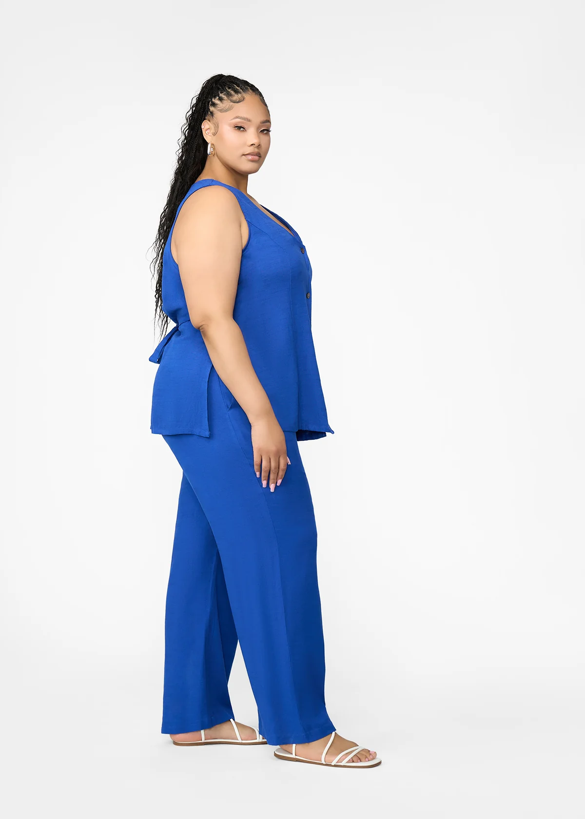 Ifeoma Women's Linen Blend Button-Up Vest (Cobalt) - Clearance - Image 9