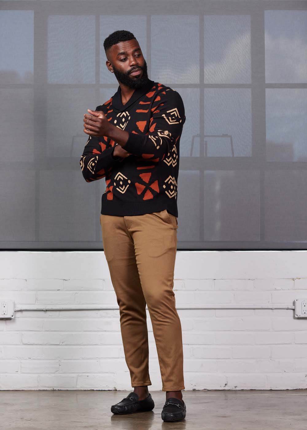 Iferan Men's African Print Sweater (Natural Mudcloth) - Image 2