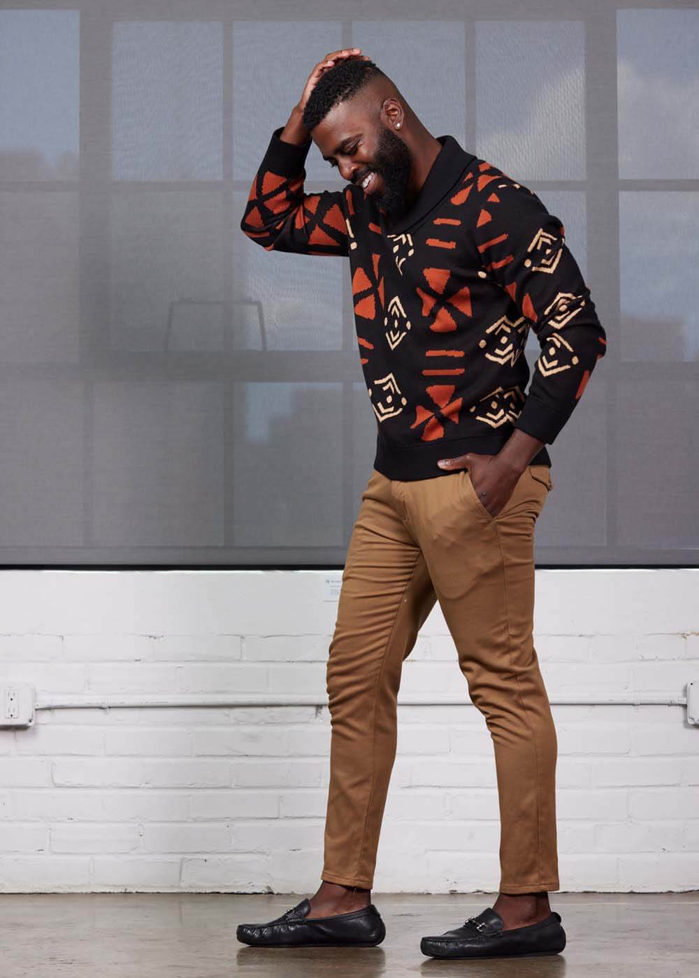 Iferan Men's African Print Sweater (Natural Mudcloth) - Image 3