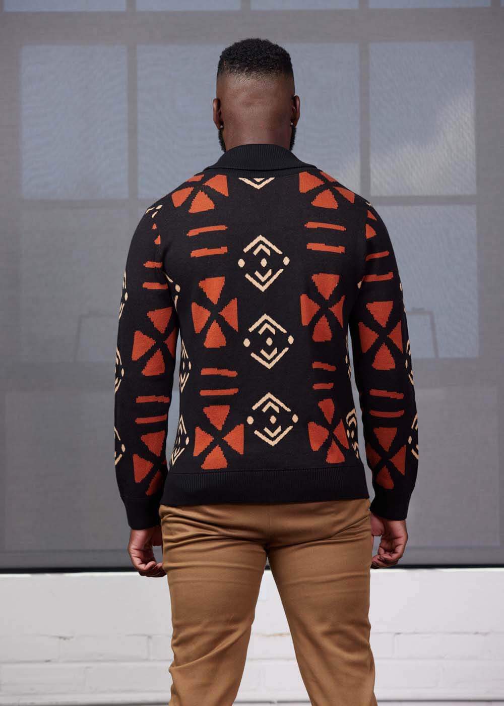 Iferan Men's African Print Sweater (Natural Mudcloth) - Image 4