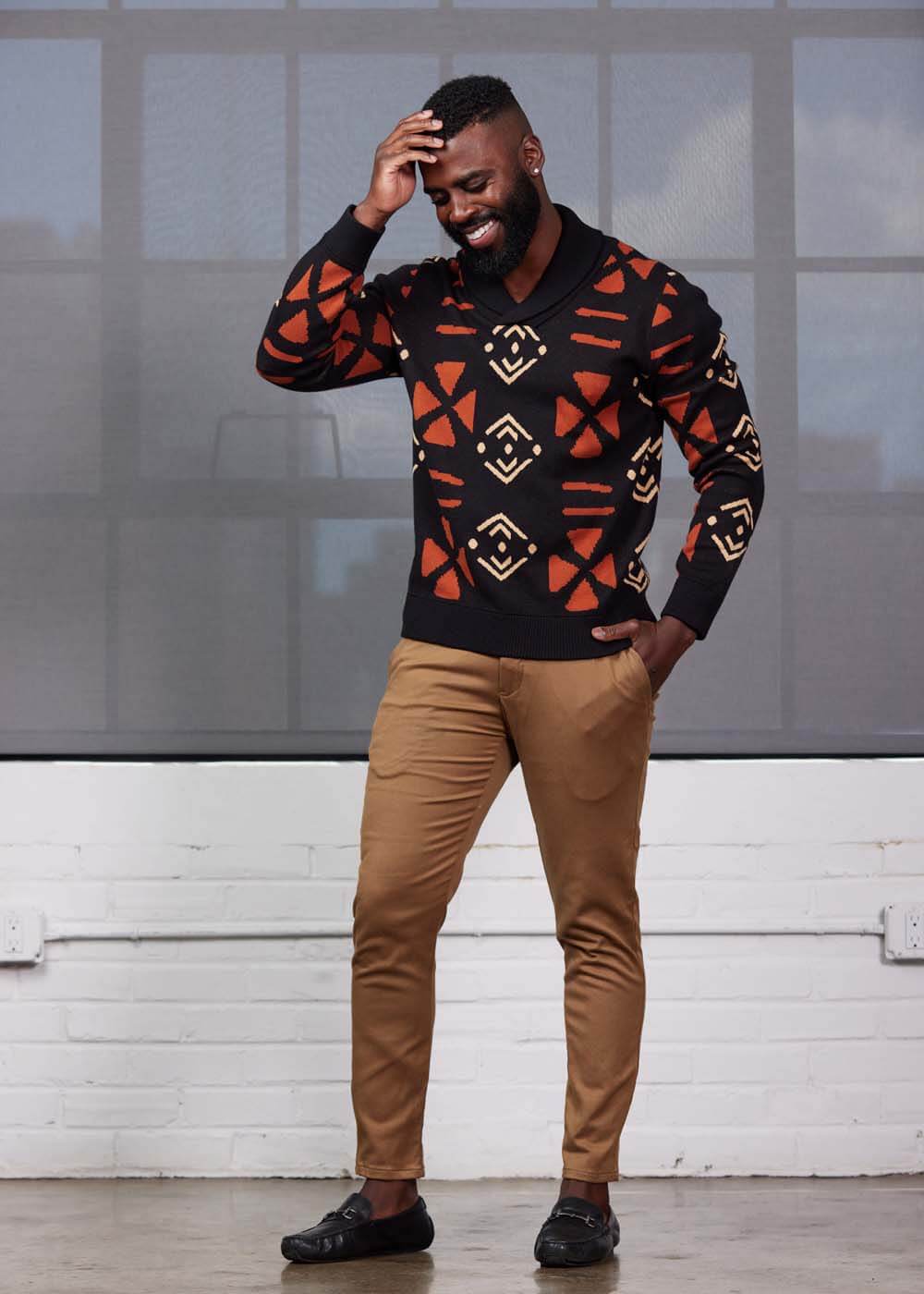 Iferan Men's African Print Sweater (Natural Mudcloth) - Image 5