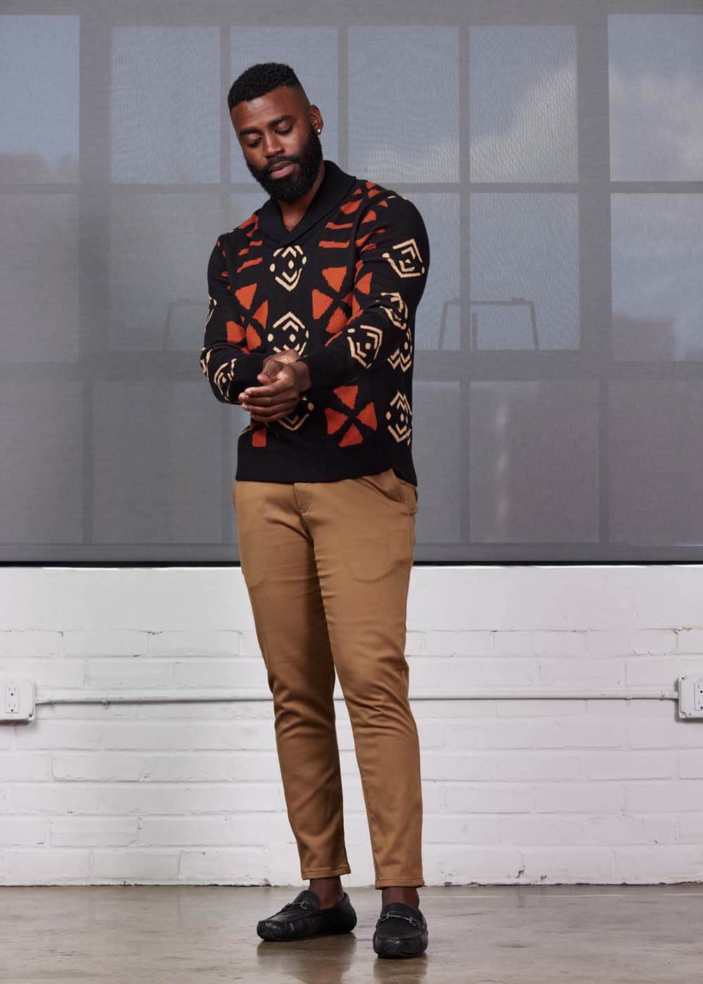 Iferan Men's African Print Sweater (Natural Mudcloth) - Image 6