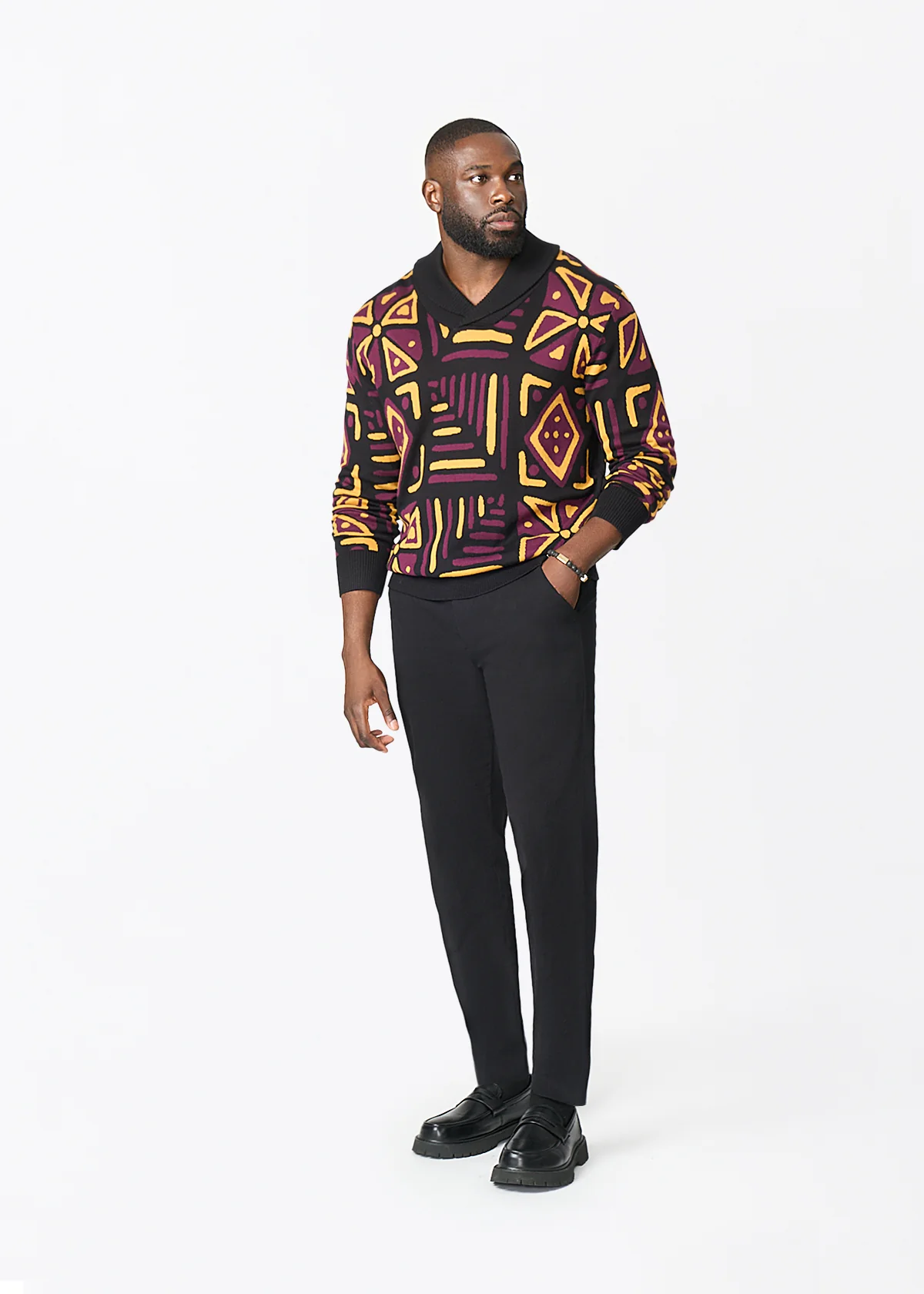 Iferan Men's African Print Sweater (Plum Black Tribal) - Clearance - Image 2