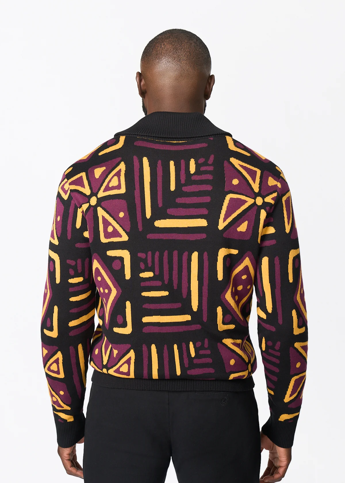 Iferan Men's African Print Sweater (Plum Black Tribal) - Clearance - Image 4