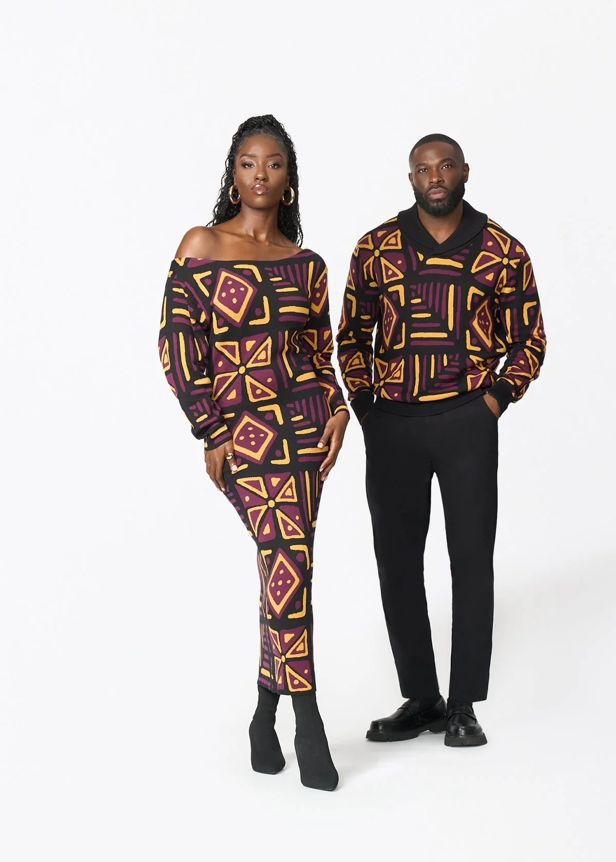 Iferan Men's African Print Sweater (Plum Black Tribal) - Clearance - Image 5