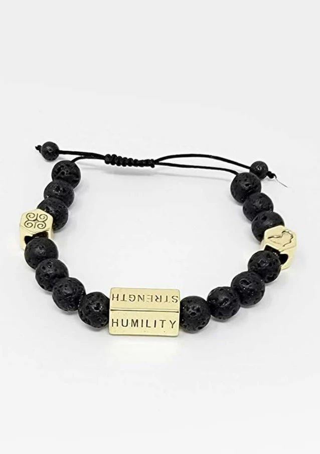 Irele Beaded Humility and Strength Adinkra Symbol Bracelet (Black) - Image 5