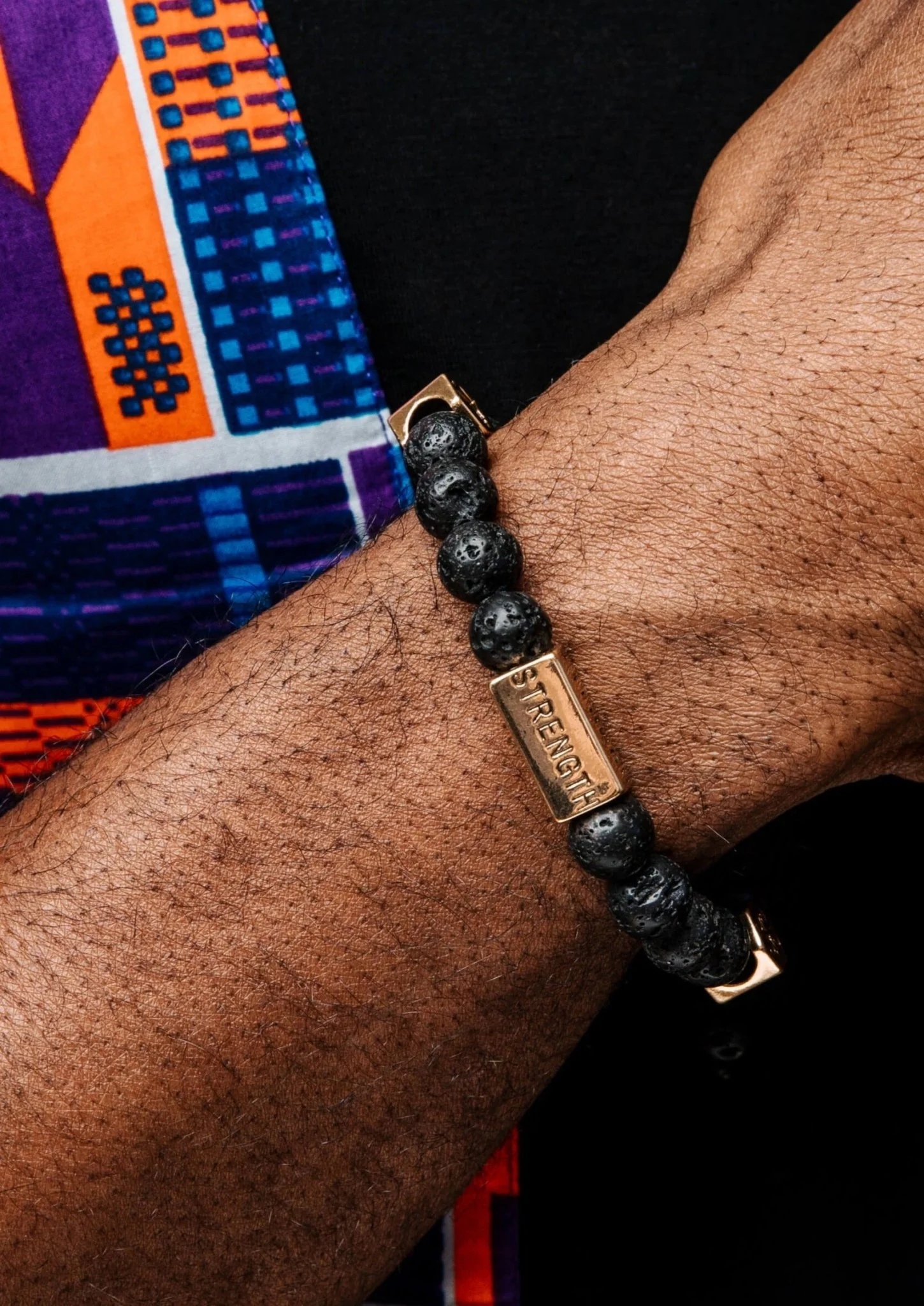 Irele Beaded Humility and Strength Adinkra Symbol Bracelet (Black) - Image 6