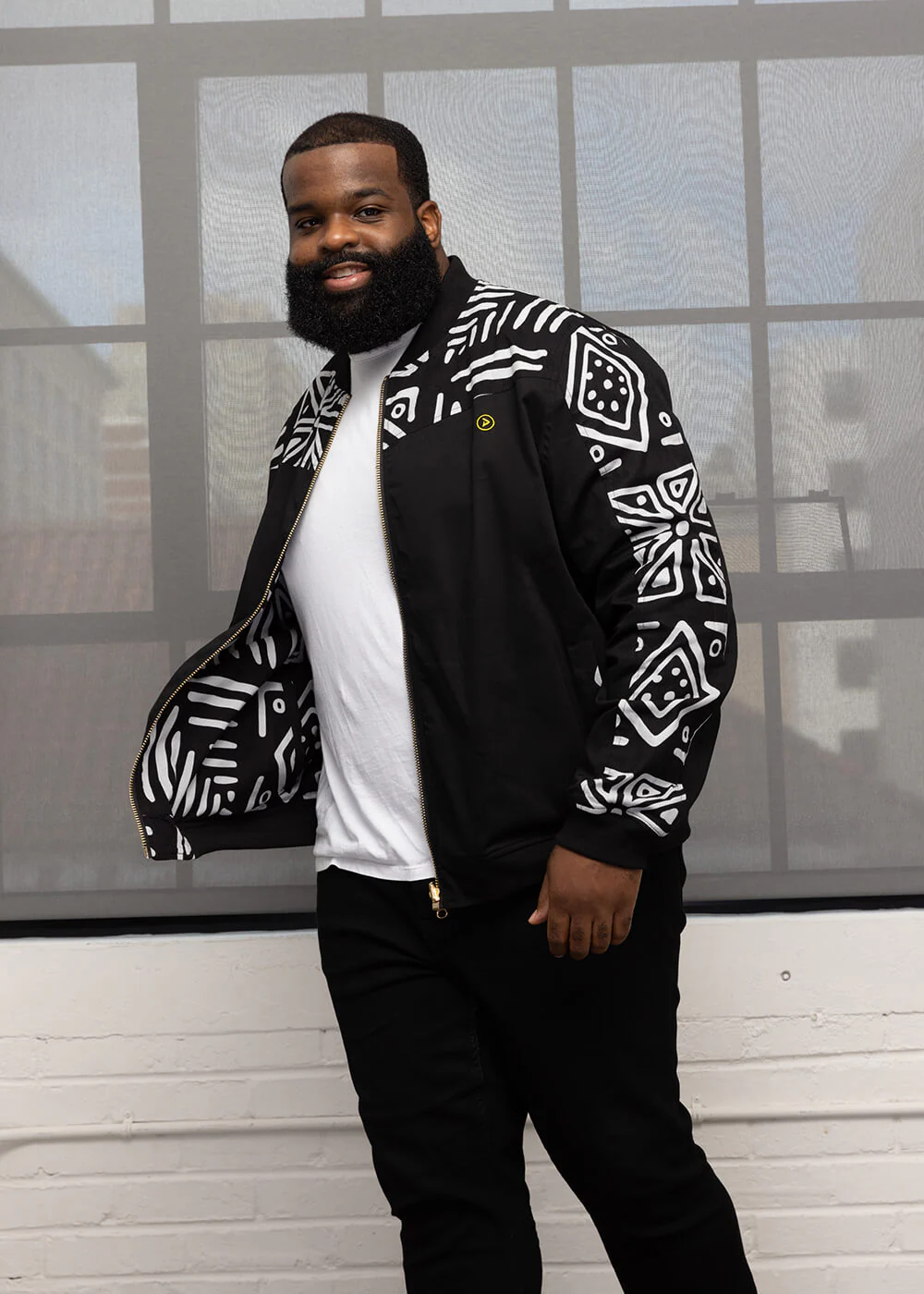 Ise Men's African Print Reversible Bomber Jacket (Grayscale Tribal) - Image 3